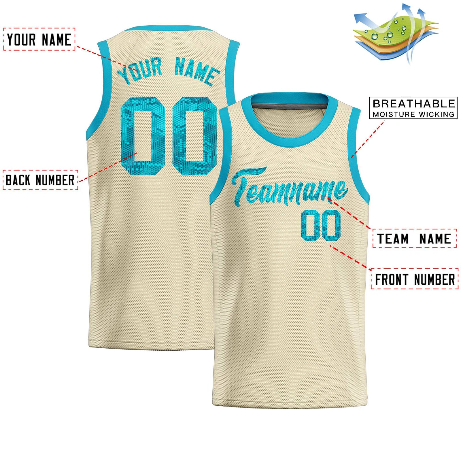 Custom Cream Sequined Tops Athletic Basketball Jersey