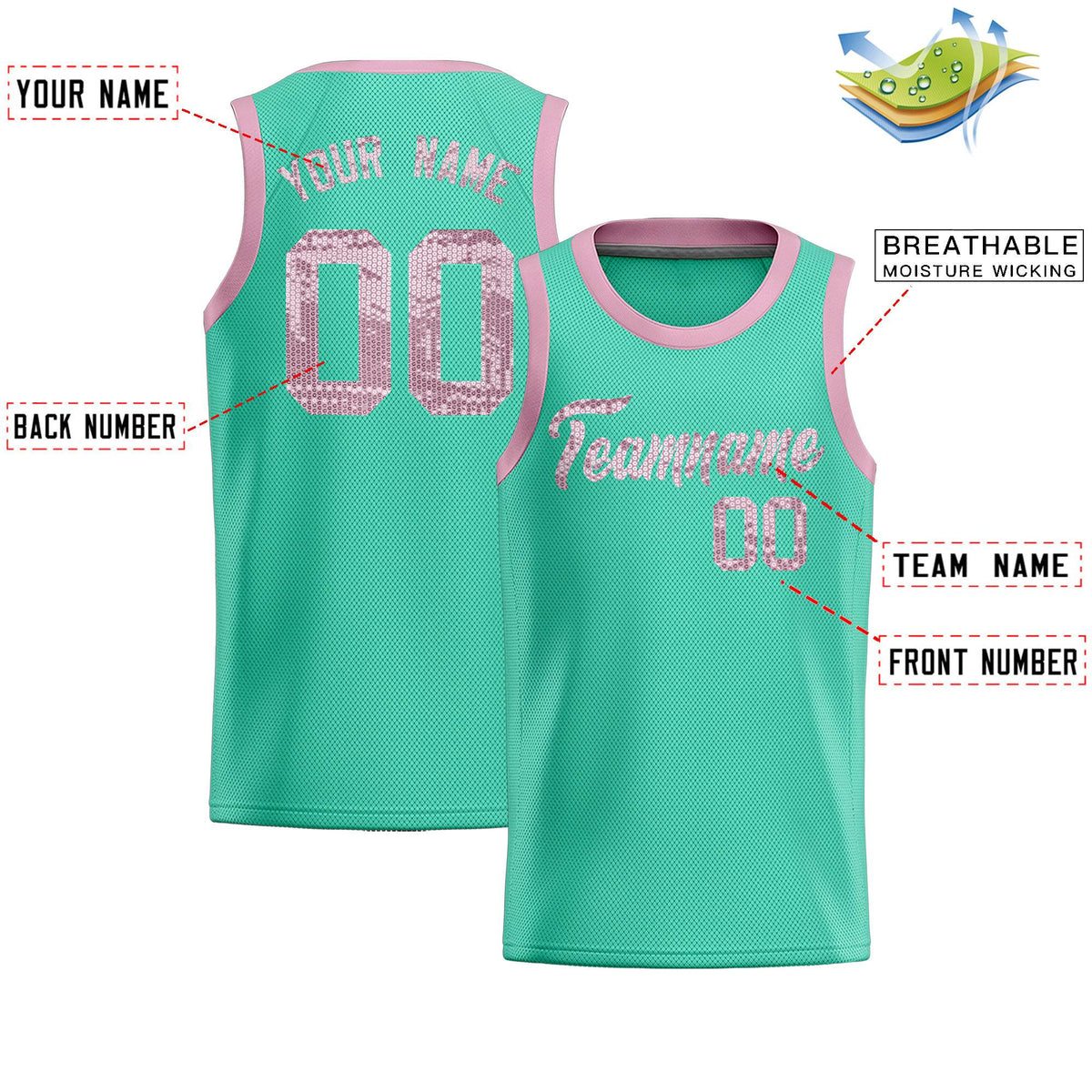 Custom Bright Green Sequined Tops Athletic Basketball Jersey