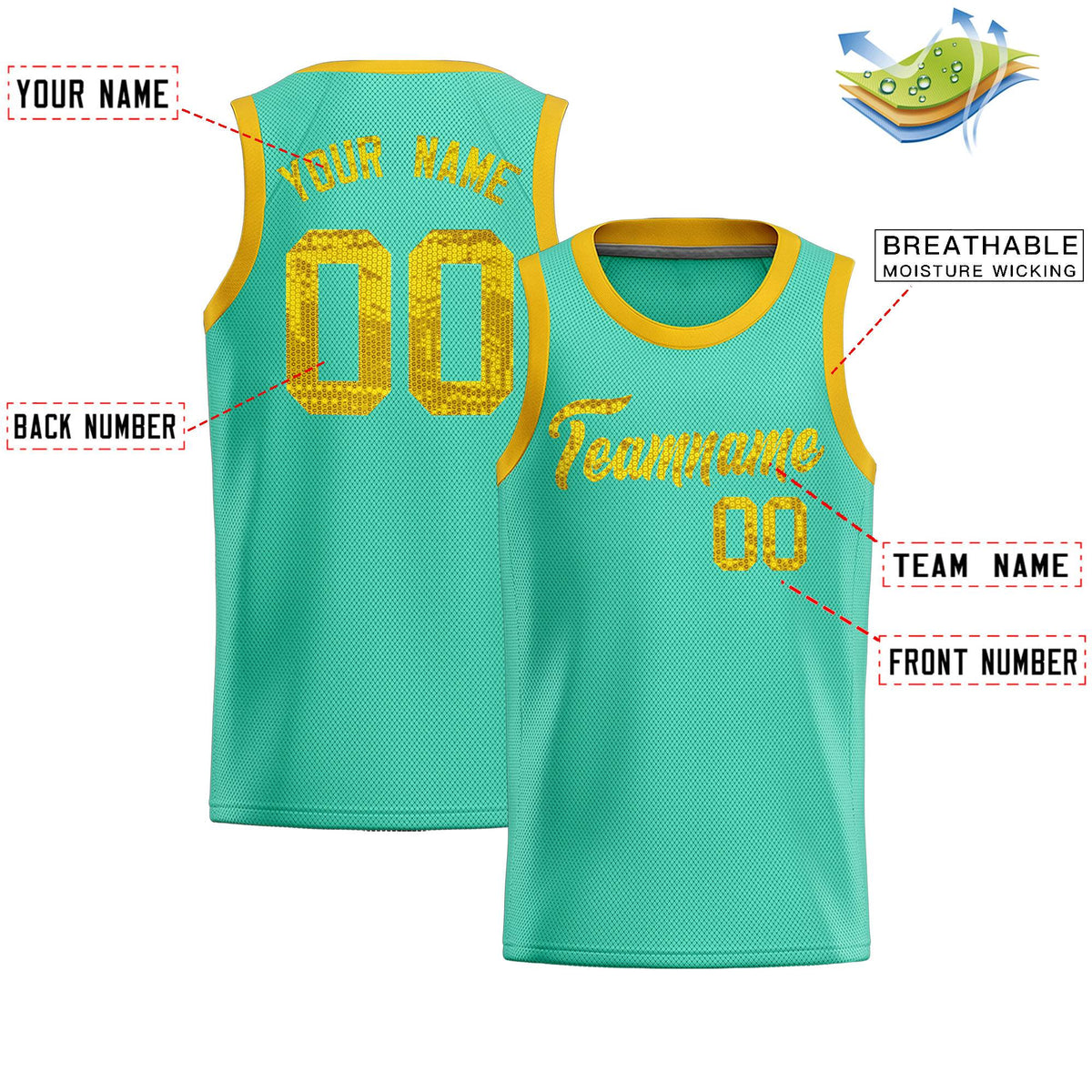 Custom Bright Green Sequined Tops Athletic Basketball Jersey