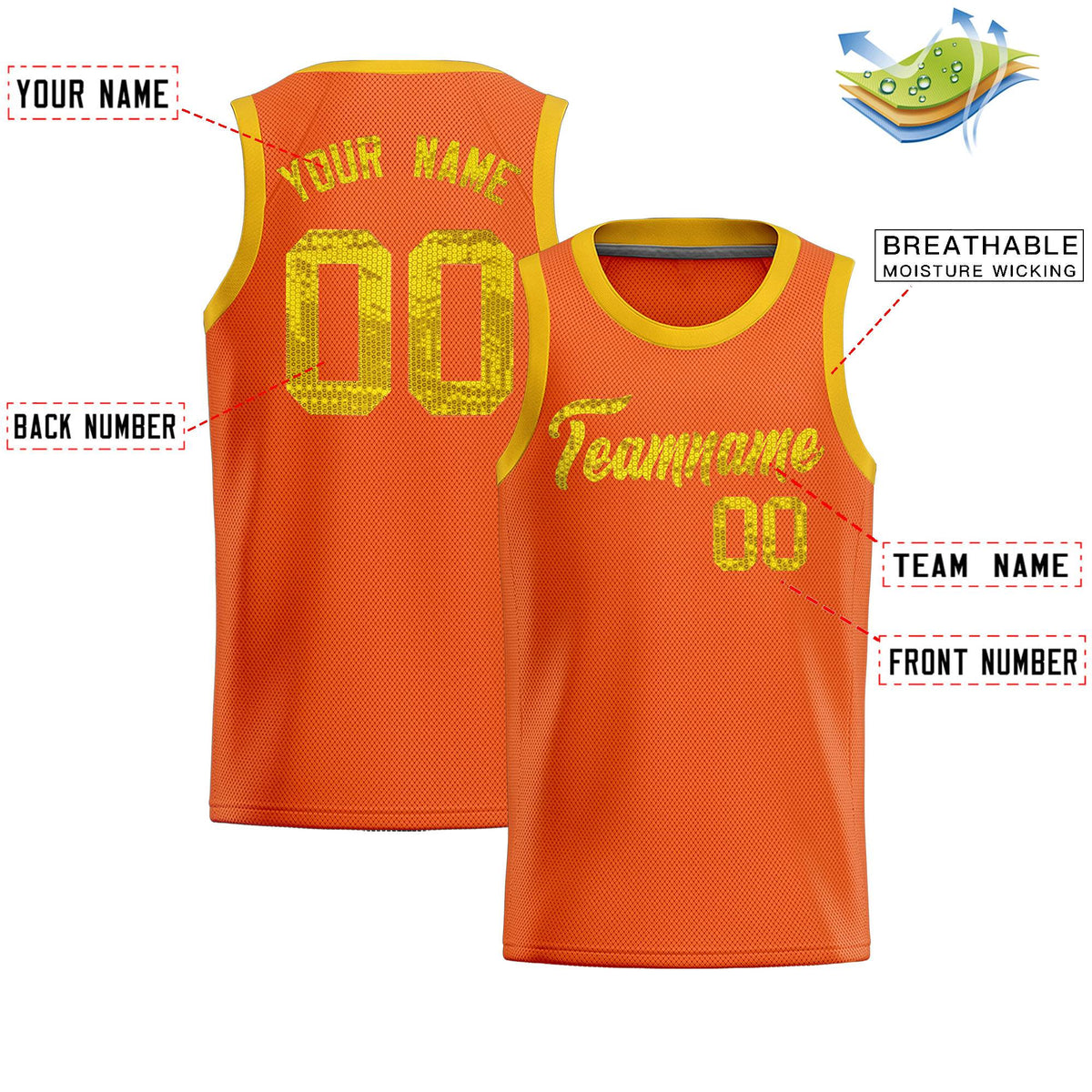 Custom Orange Sequined Tops Athletic Basketball Jersey