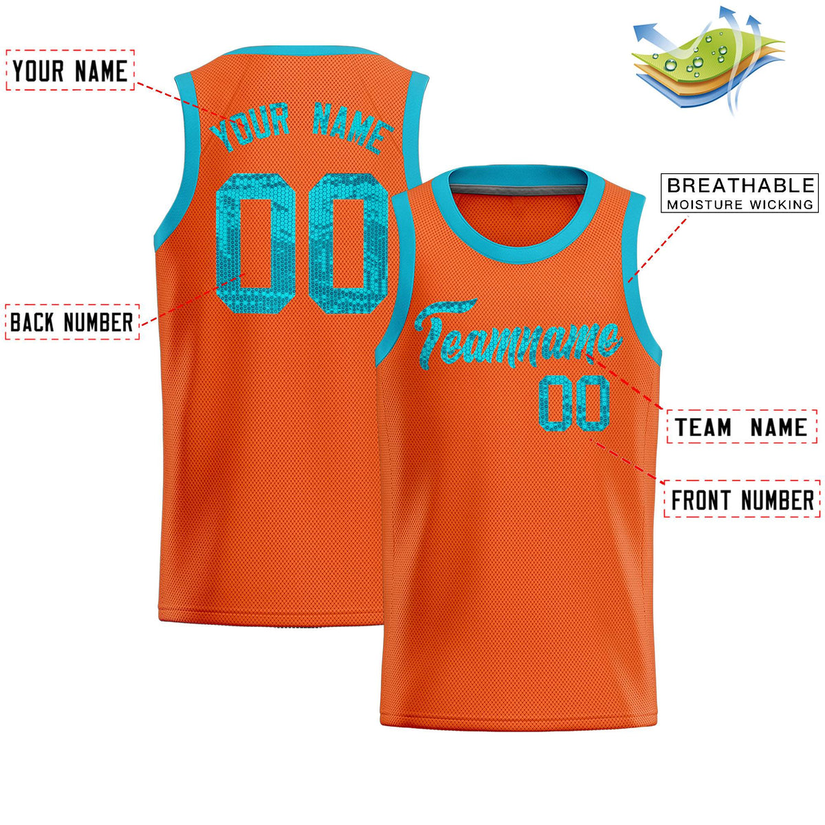 Custom Orange Sequined Tops Athletic Basketball Jersey