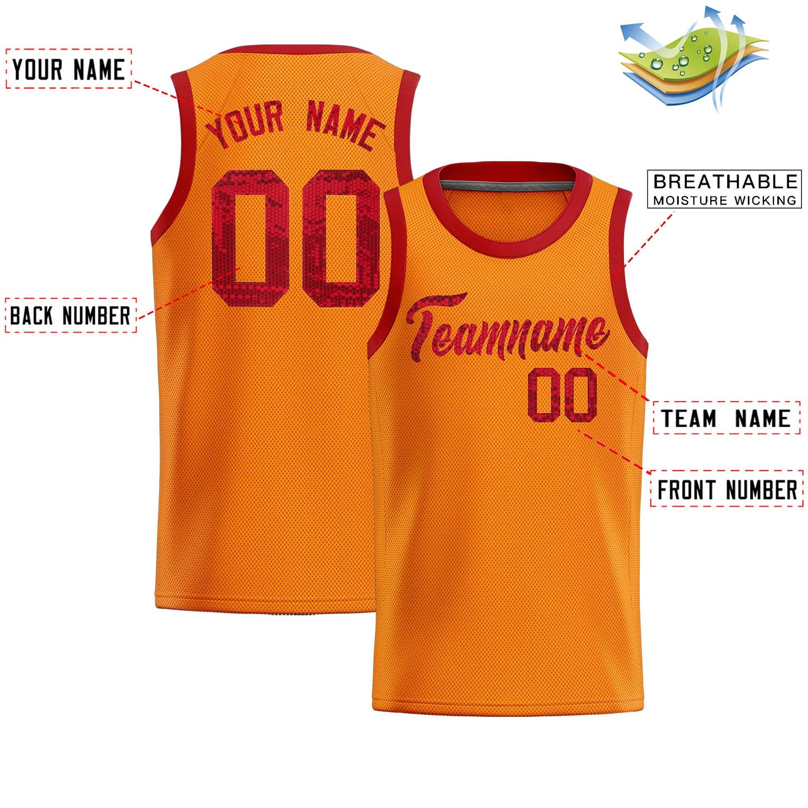 Custom Orange Sequined Tops Athletic Basketball Jersey