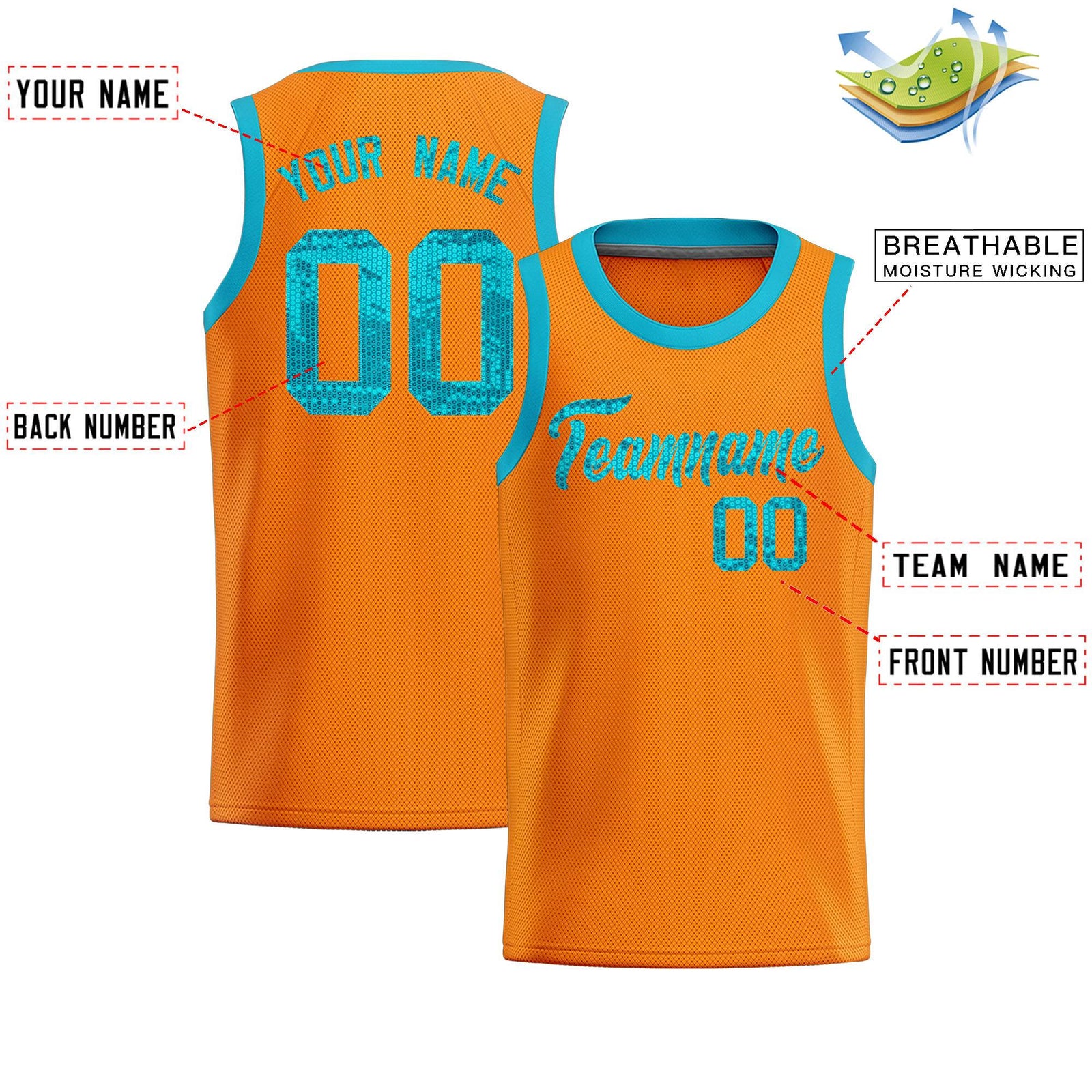 Custom Orange Sequined Tops Athletic Basketball Jersey