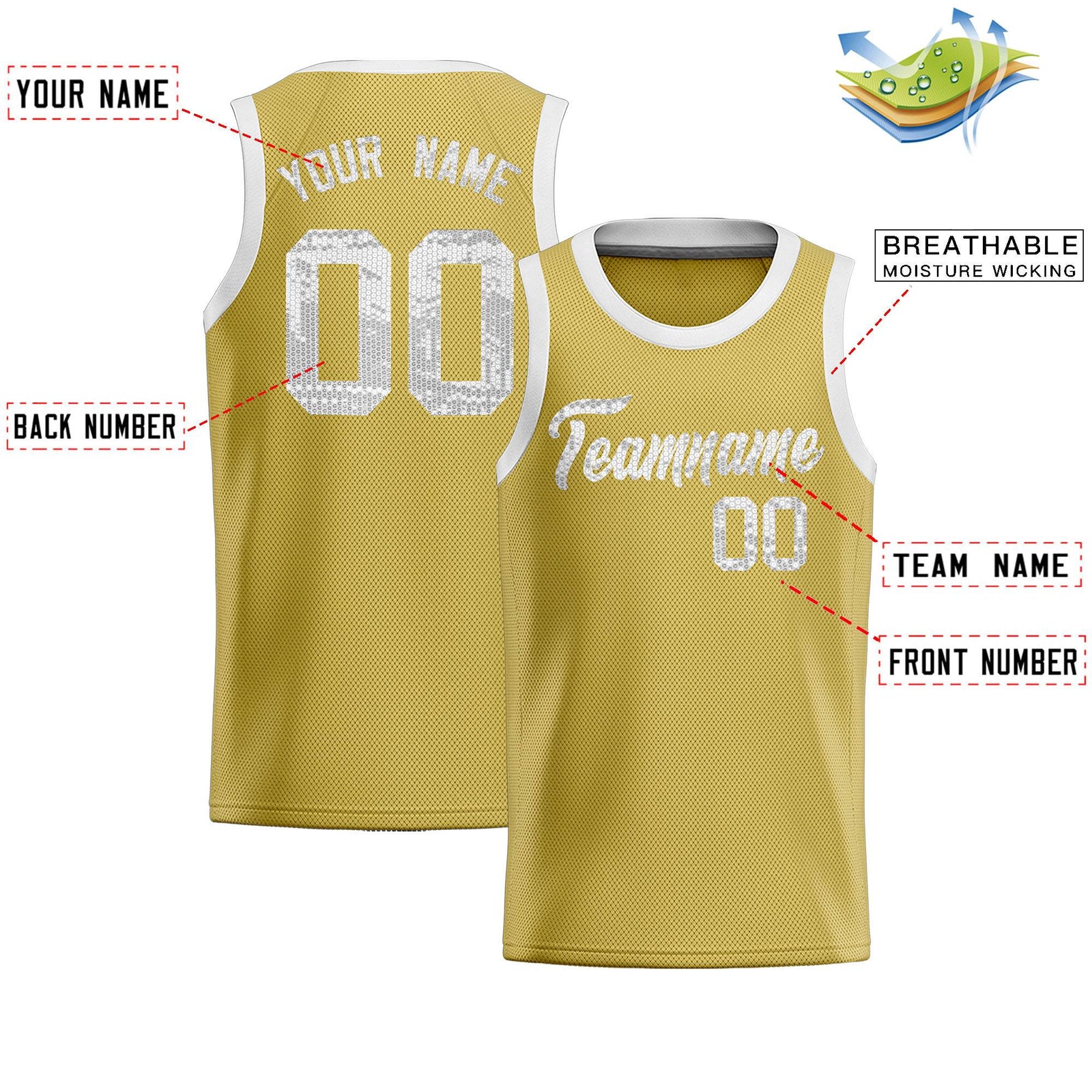 Custom Old Gold Sequined Tops Athletic Basketball Jersey