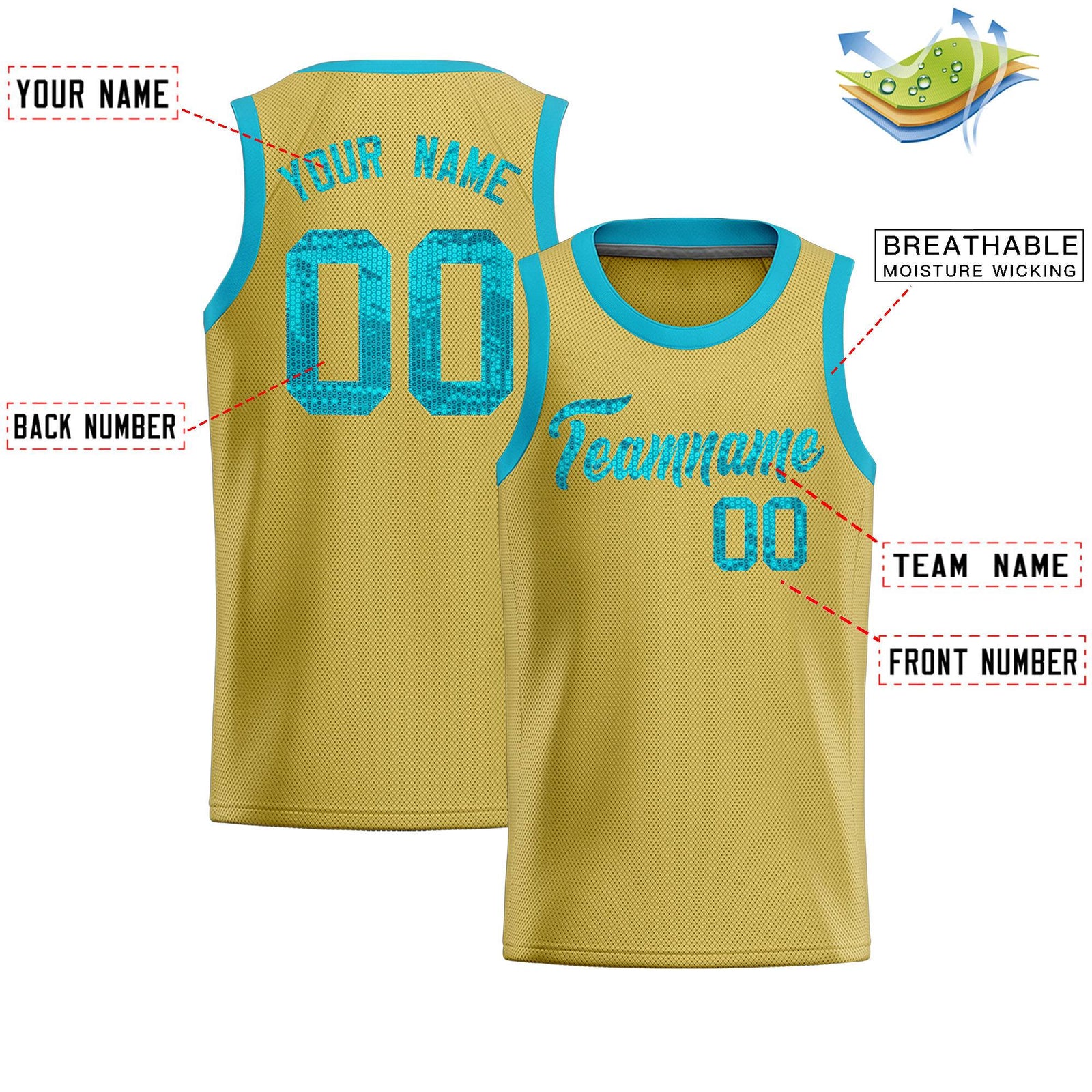 Custom Old Gold Sequined Tops Athletic Basketball Jersey