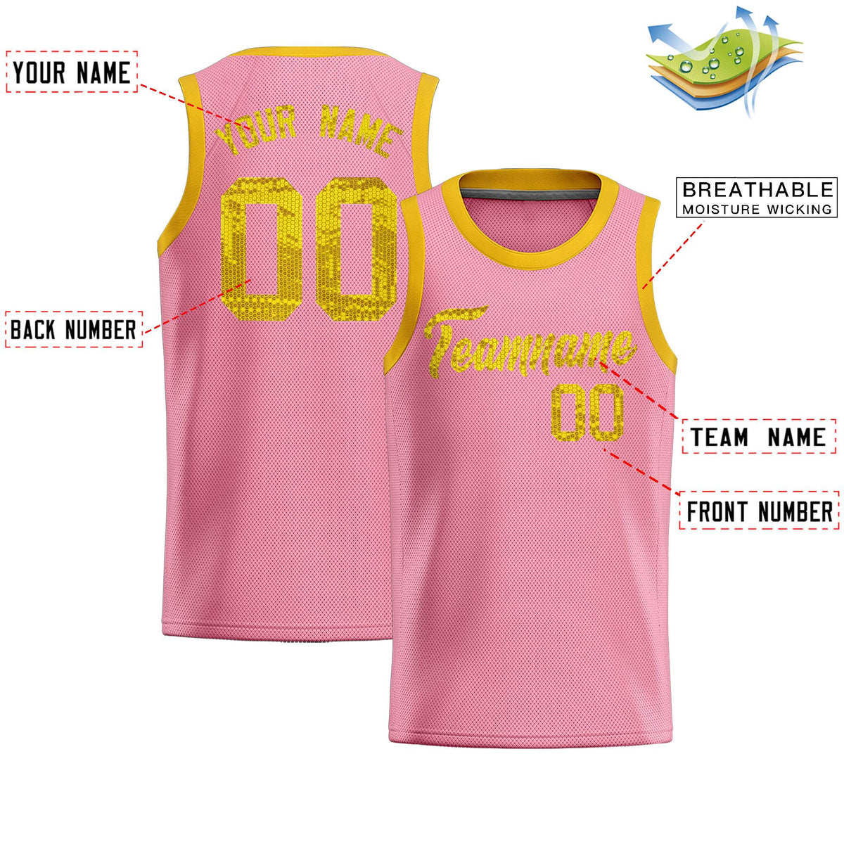 Custom Light Pink Sequined Tops Athletic Basketball Jersey
