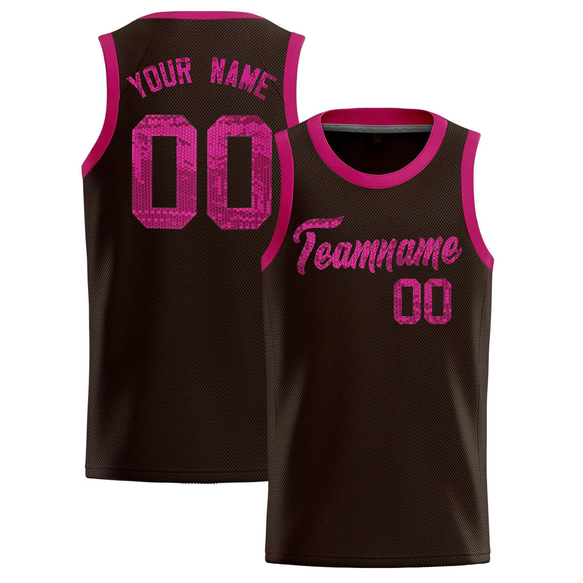 Custom Brown Sequined Tops Athletic Basketball Jersey