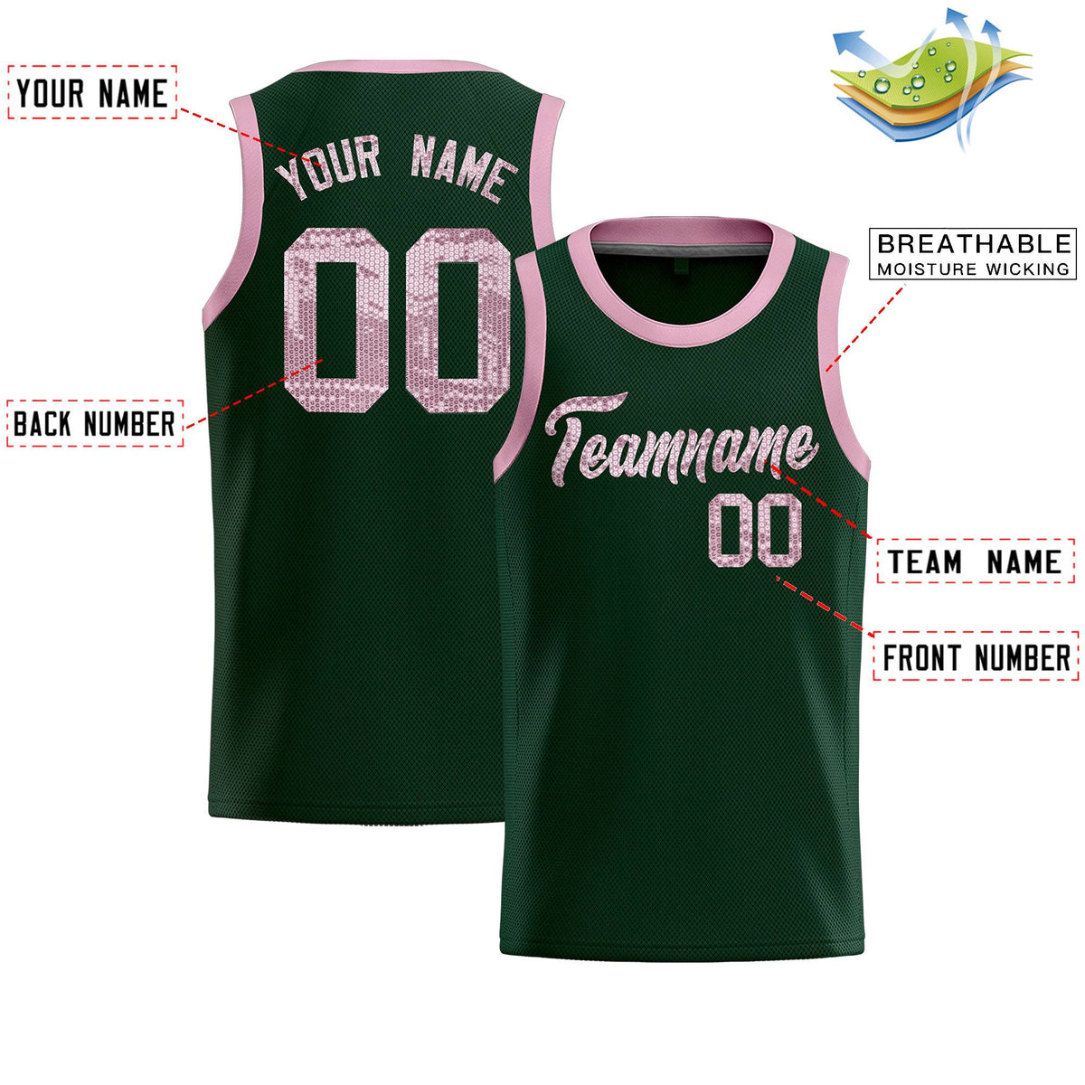 Custom Hunter Green Sequined Tops Athletic Basketball Jersey