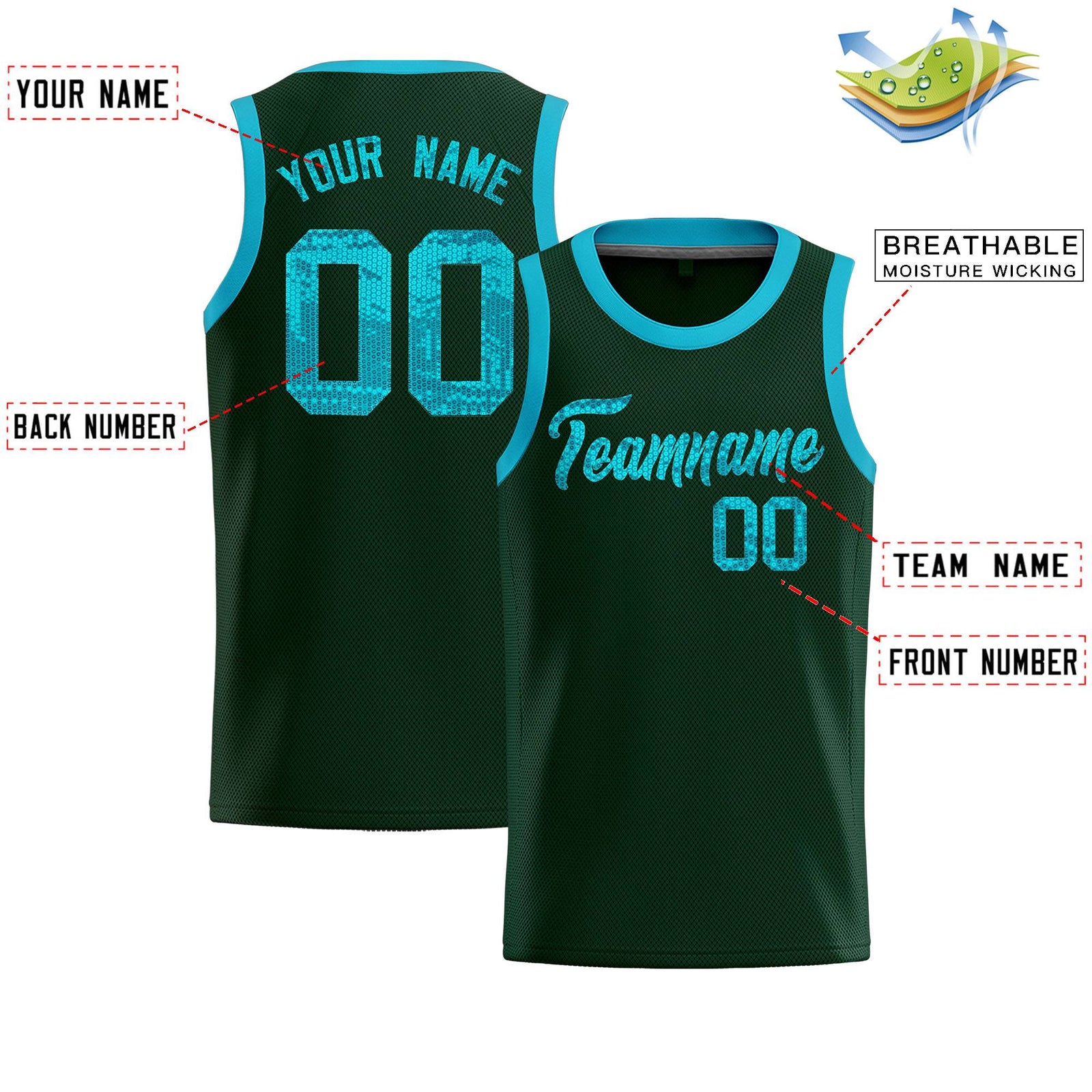 Custom Hunter Green Sequined Tops Athletic Basketball Jersey