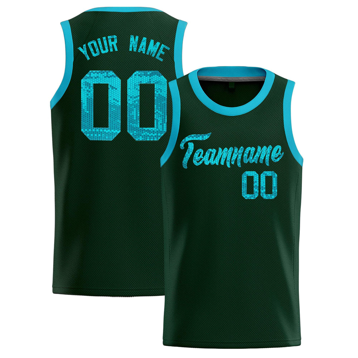 Custom Hunter Green Sequined Tops Athletic Basketball Jersey