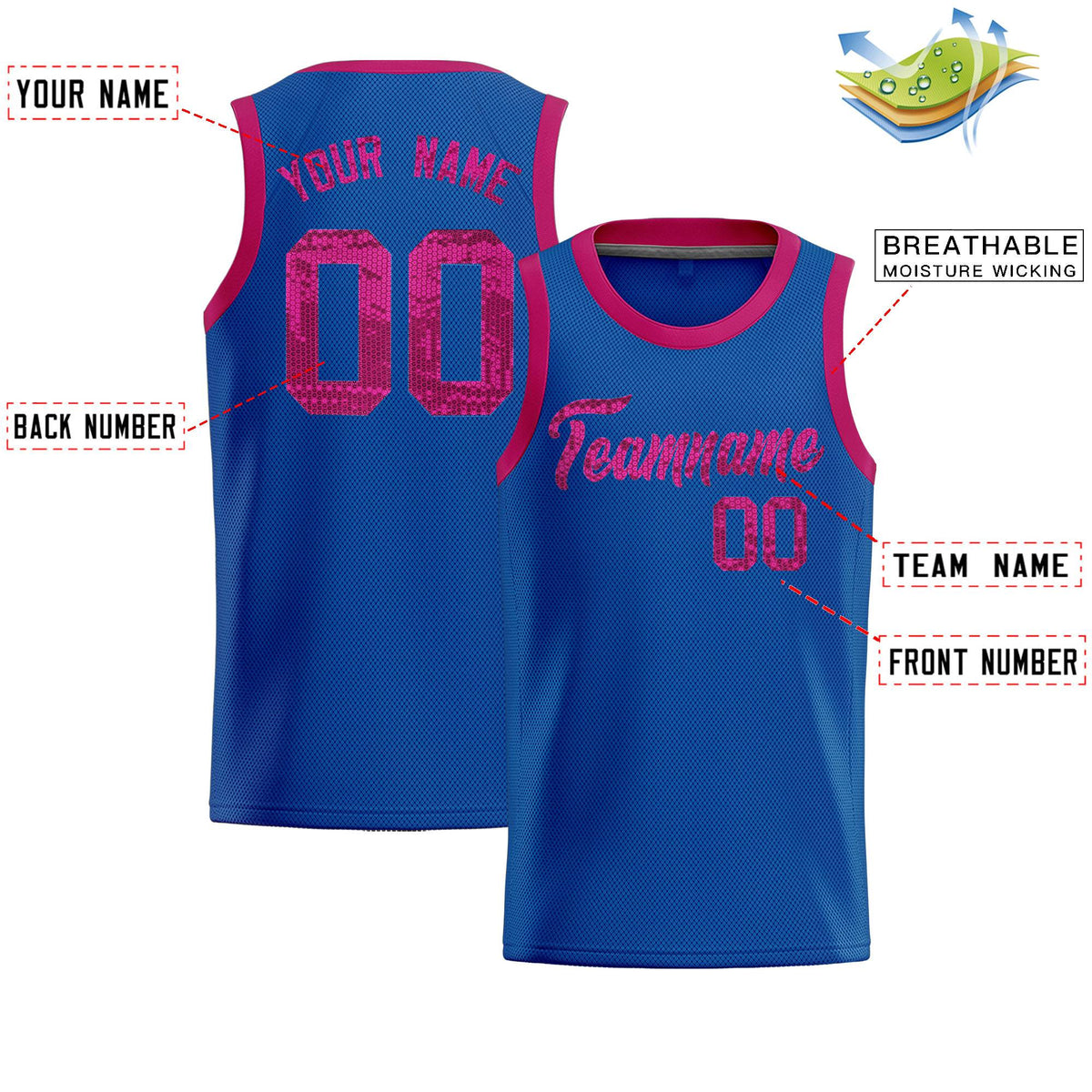 Custom Royal Sequined Tops Athletic Basketball Jersey