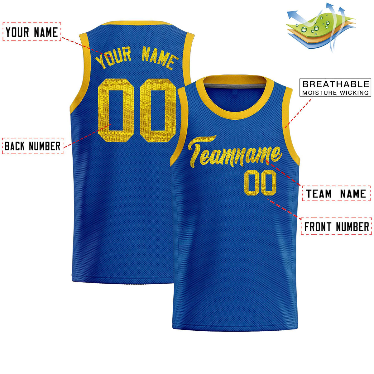 Custom Royal Sequined Tops Athletic Basketball Jersey