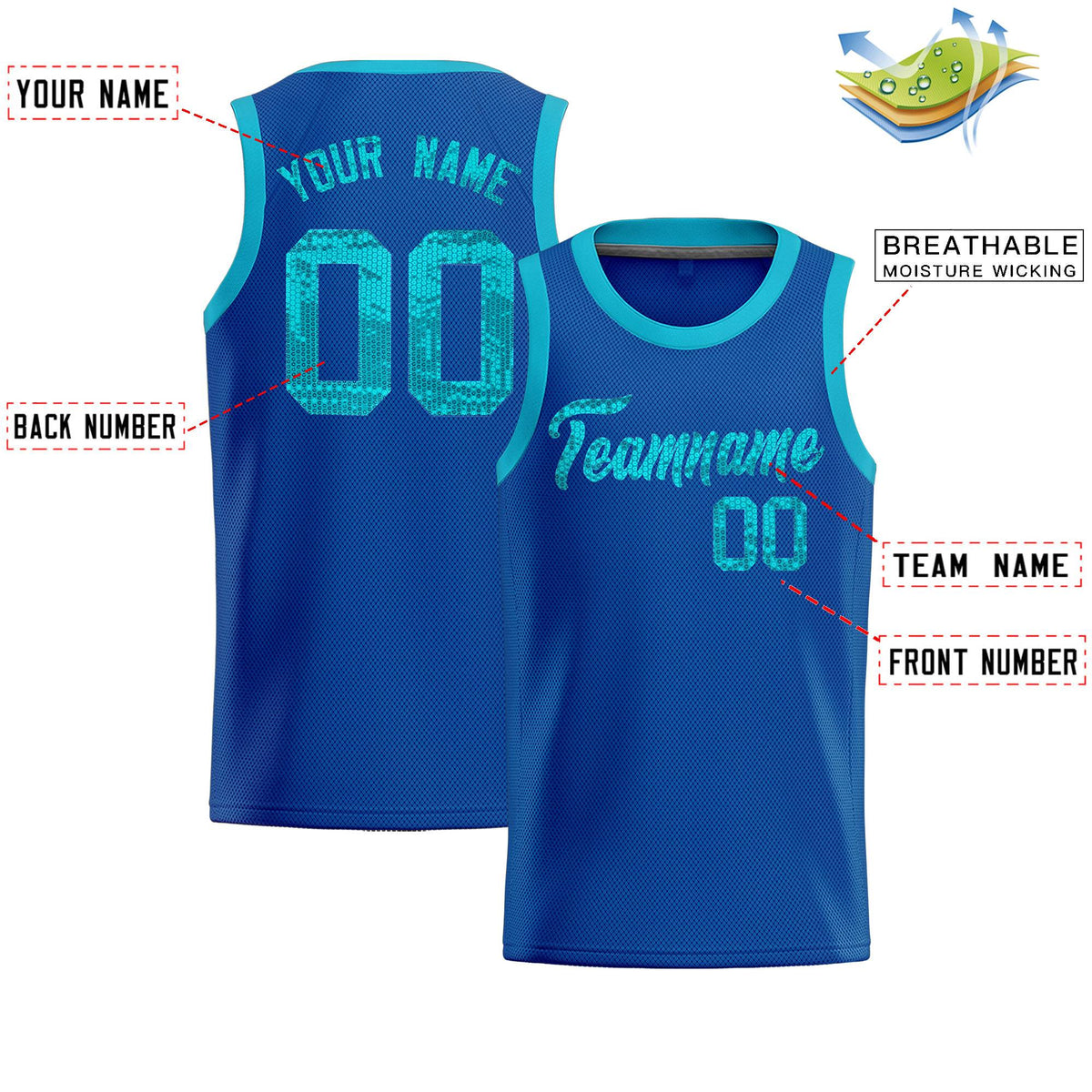 Custom Royal Sequined Tops Athletic Basketball Jersey