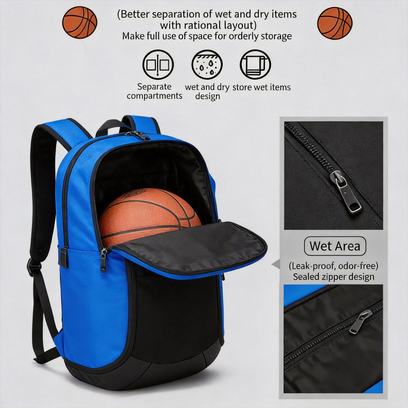 Custom Basketball Backpack – Sports Taraining Bag with Separate Ball Compartment & Wet Dry Storage