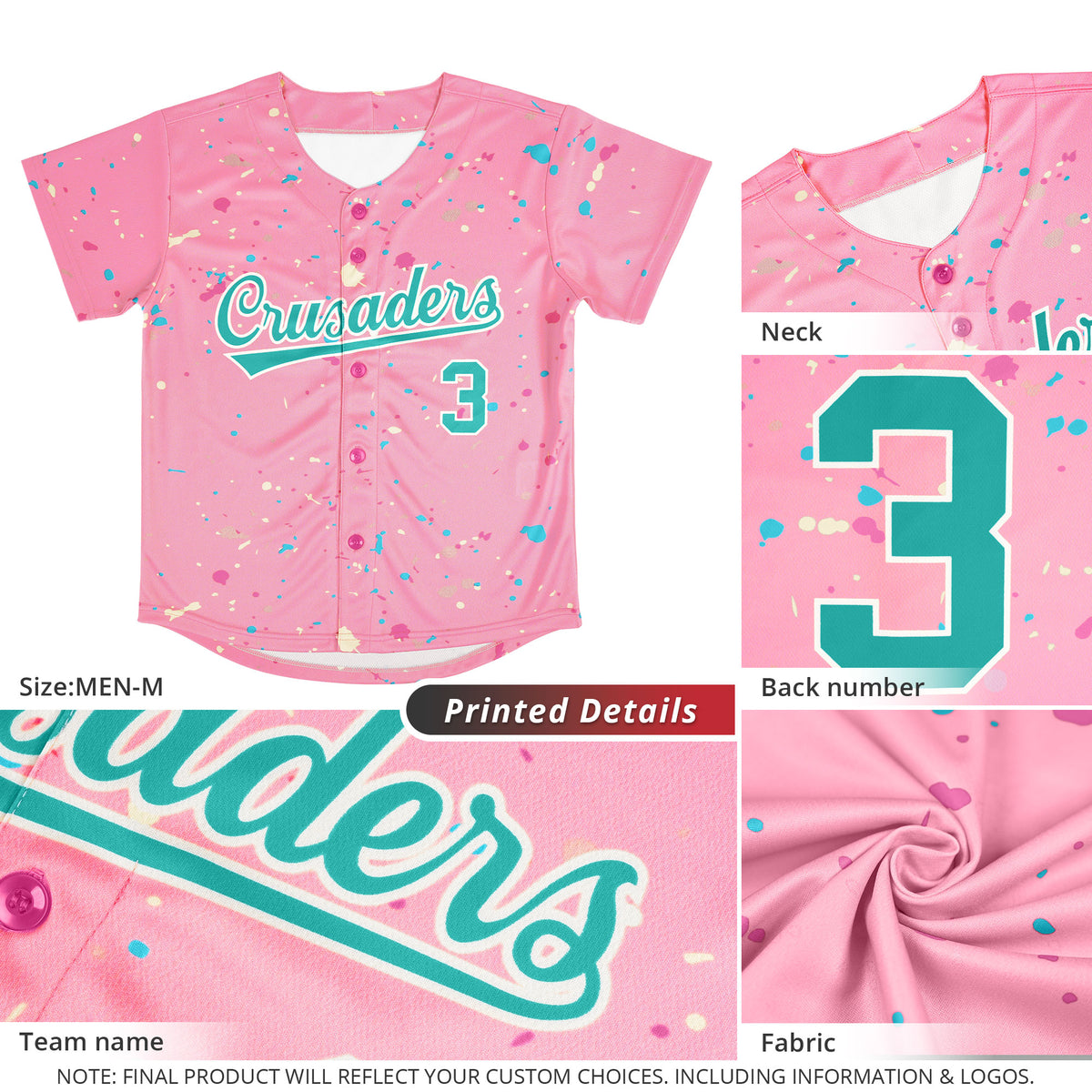 Custom Pink Aqua-Cream Splash Graffiti Pattern Authentic Baseball Jersey
