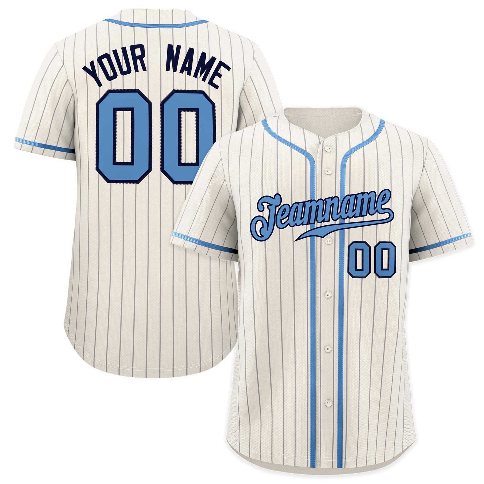 Custom White Light Blue Pinstripe Authentic Baseball Jersey