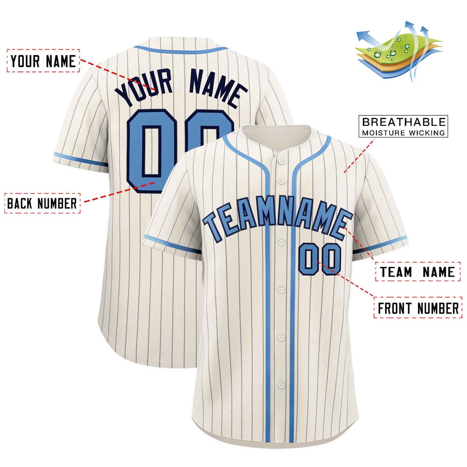 Custom White Light Blue Pinstripe Authentic Baseball Jersey