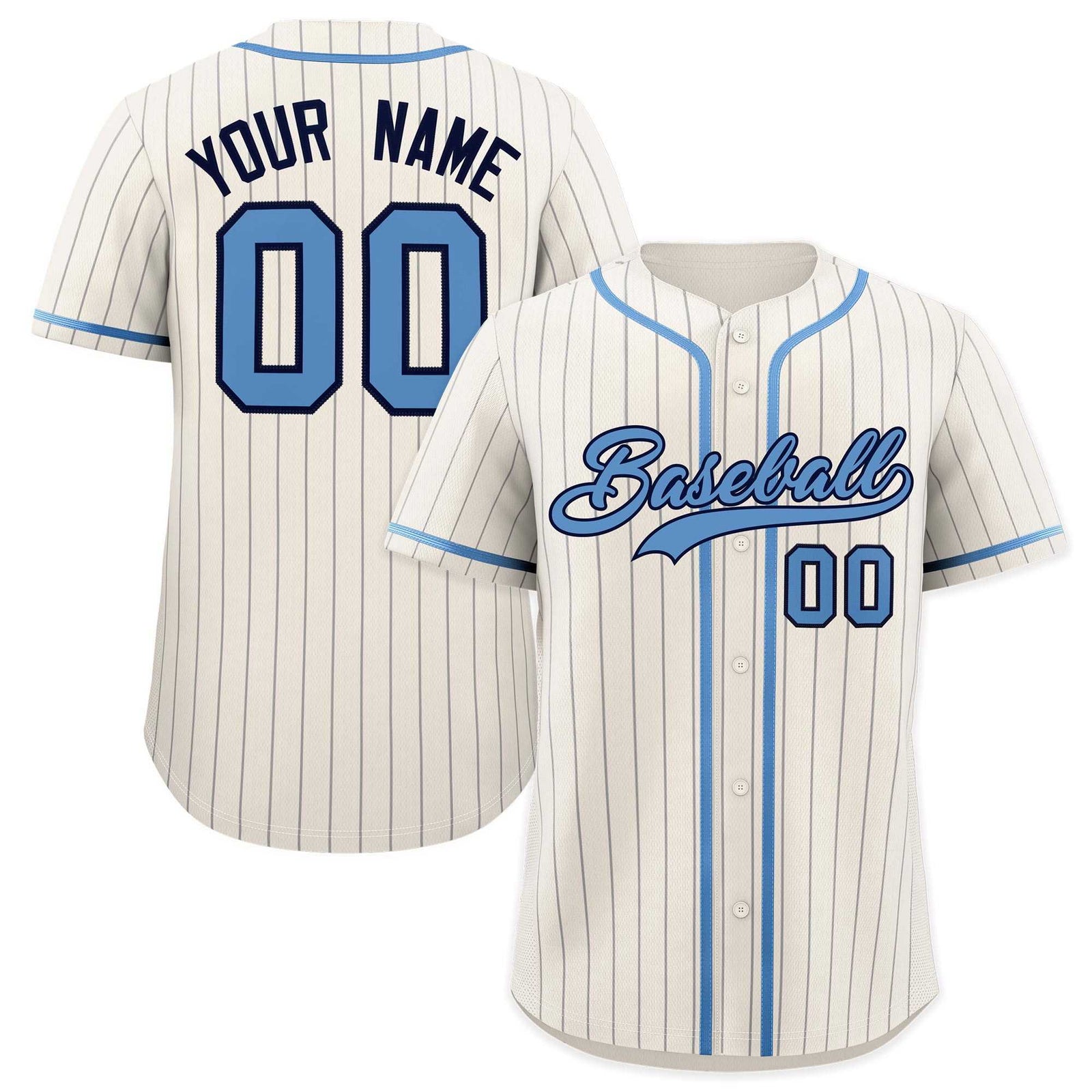 Custom White Light Blue Pinstripe Authentic Baseball Jersey