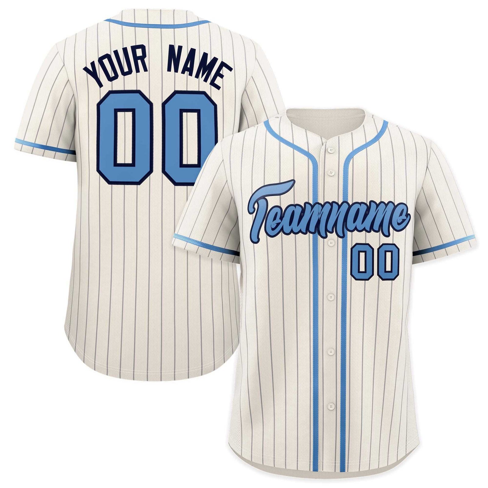 Custom White Light Blue Pinstripe Authentic Baseball Jersey