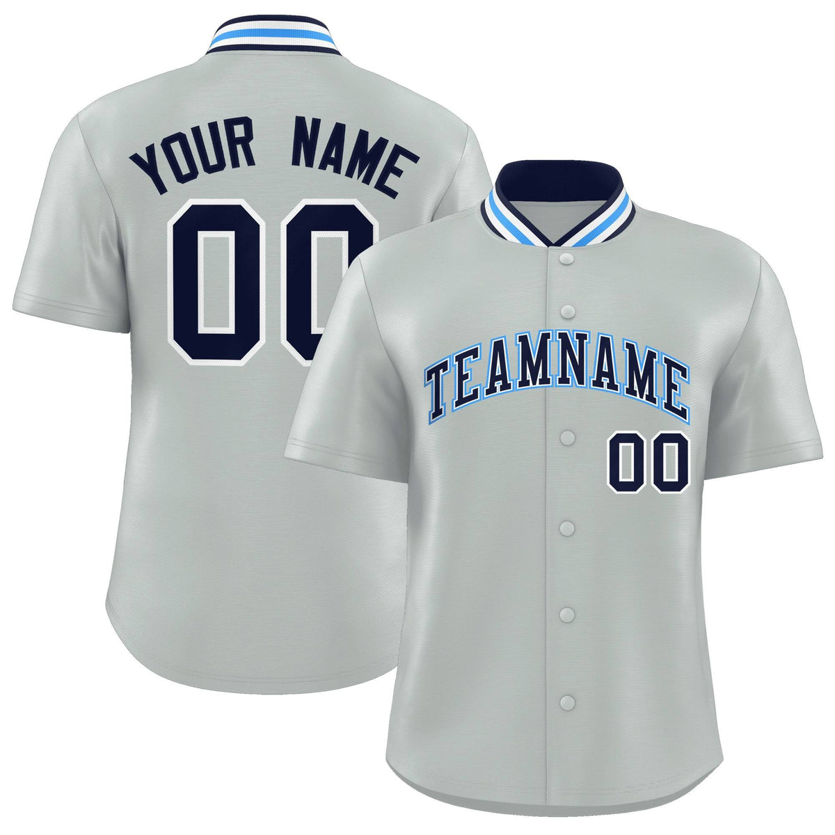 Custom Silver Classic Style Authentic Stand Collar Baseball Jersey