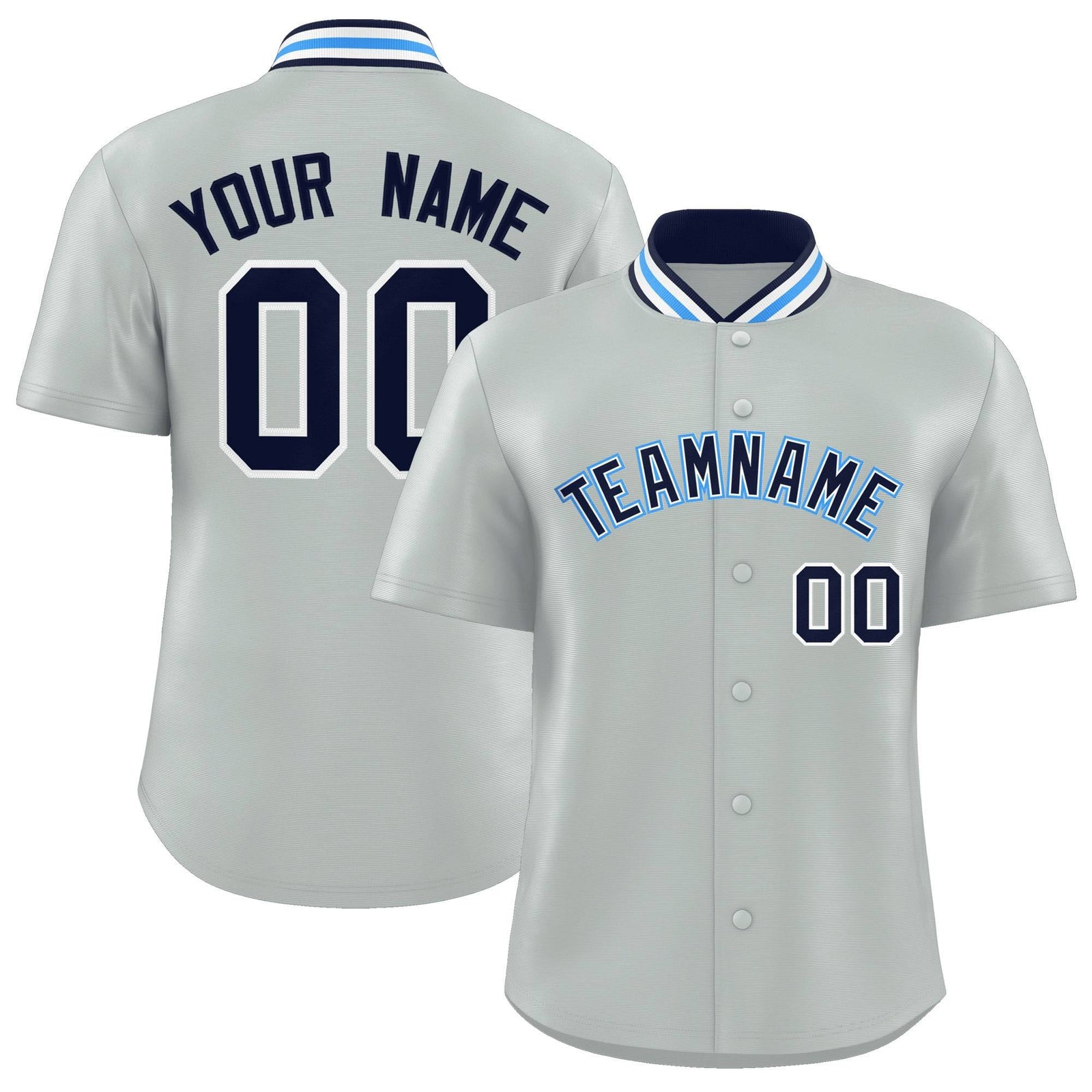 Custom Silver Classic Style Authentic Stand Collar Baseball Jersey