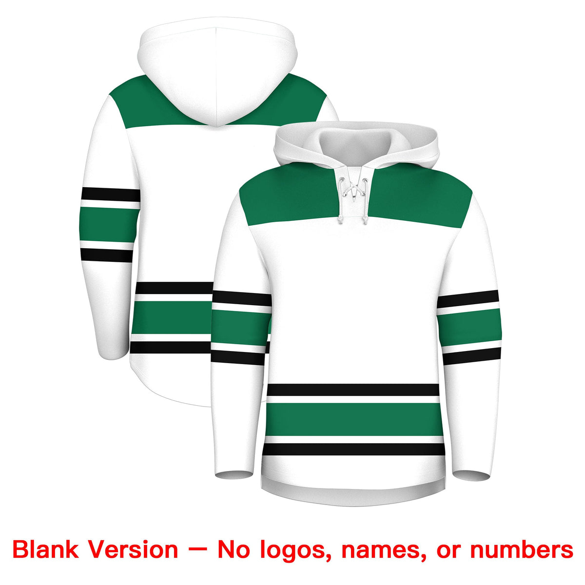 Custom Hockey Hoodie Jersey White Kelly Green Raglan Sleeves Lace-Up Neck Personalized Jersey for Men & Youth