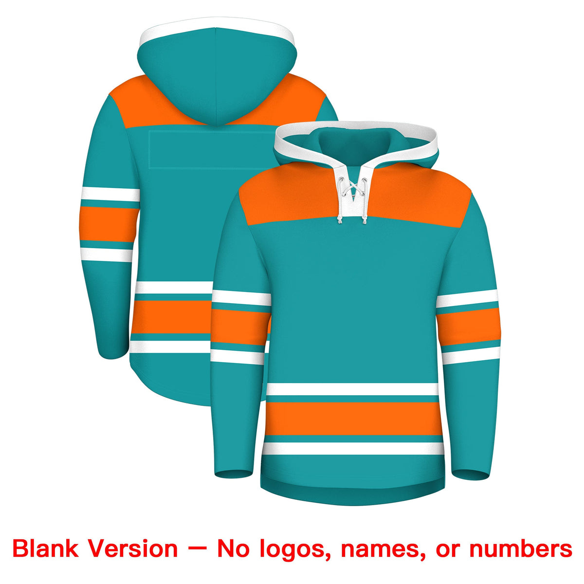Custom Hockey Hoodie Jersey Aqua Orange Raglan Sleeves Lace-Up Neck Personalized Jersey for Men & Youth