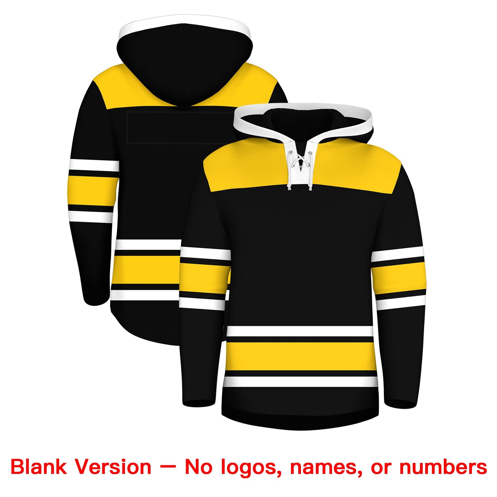 Custom Hockey Hoodie Jersey Black Gold Raglan Sleeves Lace-Up Neck Personalized Jersey for Men & Youth