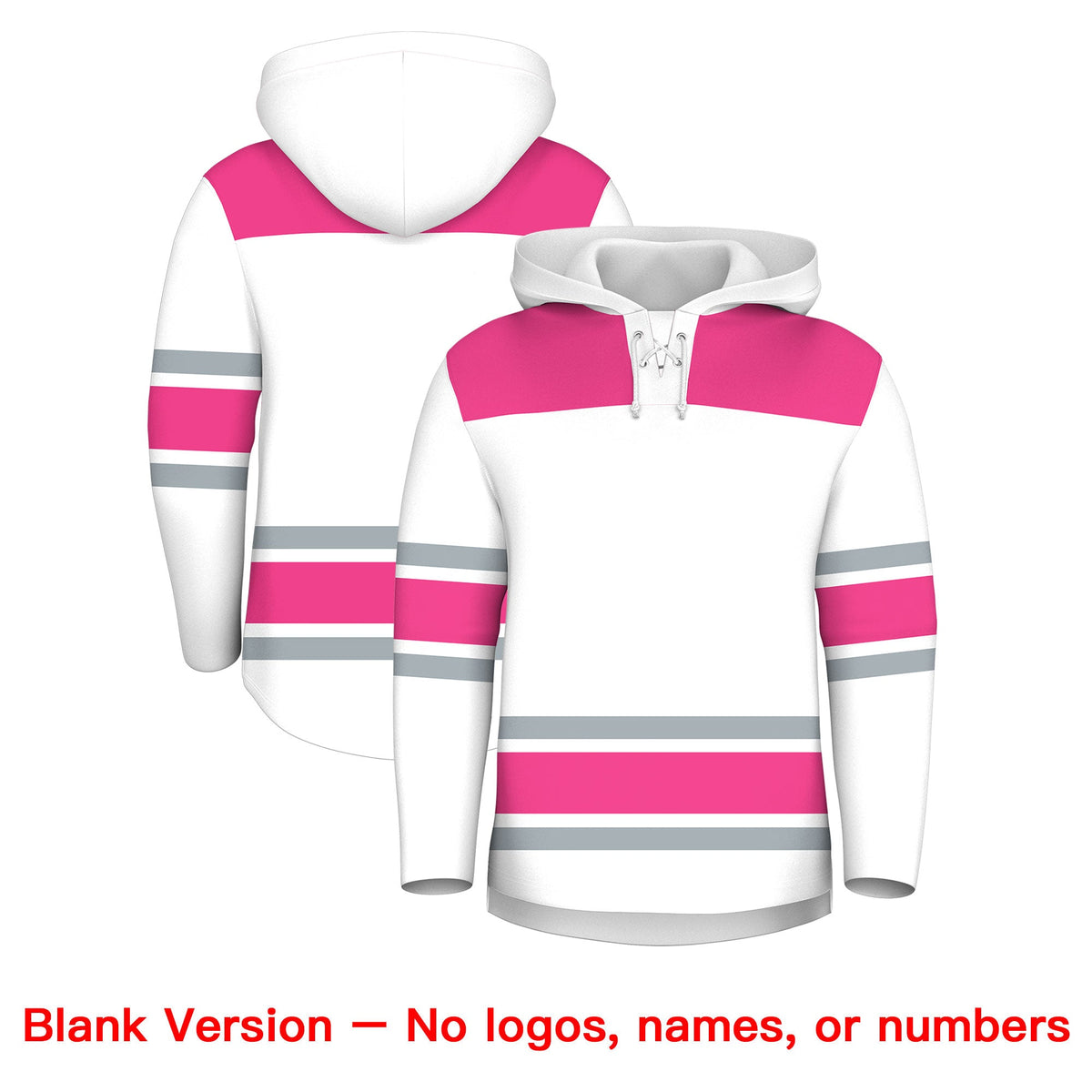 Custom Hockey Hoodie Jersey White Pink Raglan Sleeves Lace-Up Neck Personal Name & Number & Logo