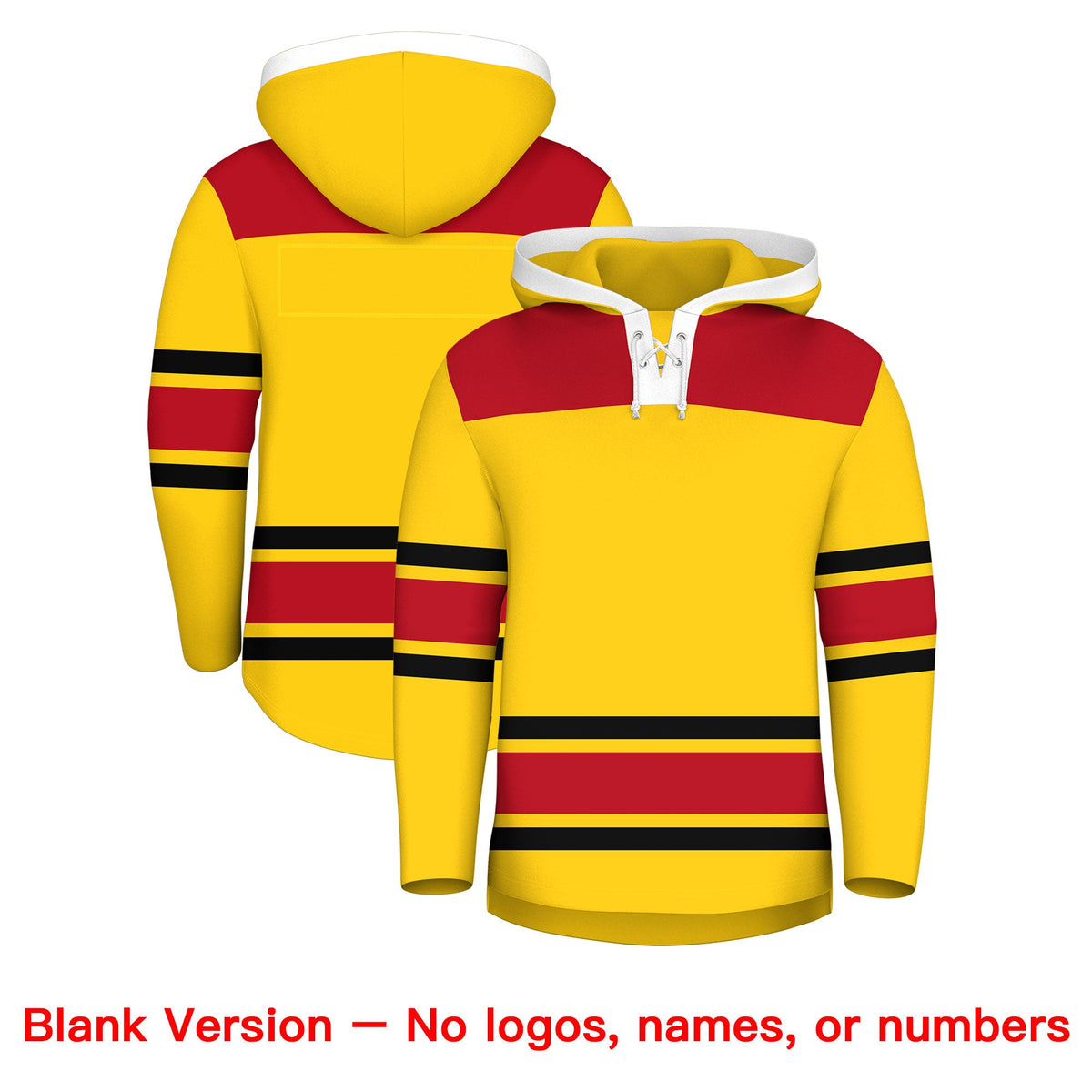 Custom Hockey Hoodie Jersey Gold Red Raglan Sleeves Lace-Up Neck Personal Name & Number & Logo