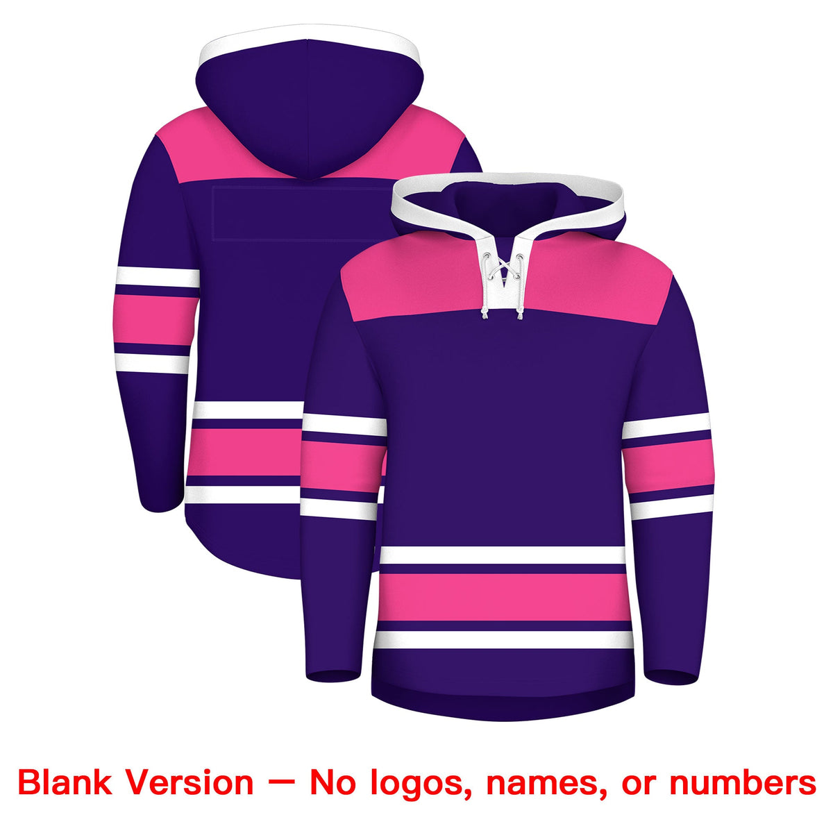 Custom Hockey Hoodie Jersey Purple Pink Raglan Sleeves Lace-Up Neck Classic Team Colors Hoodie