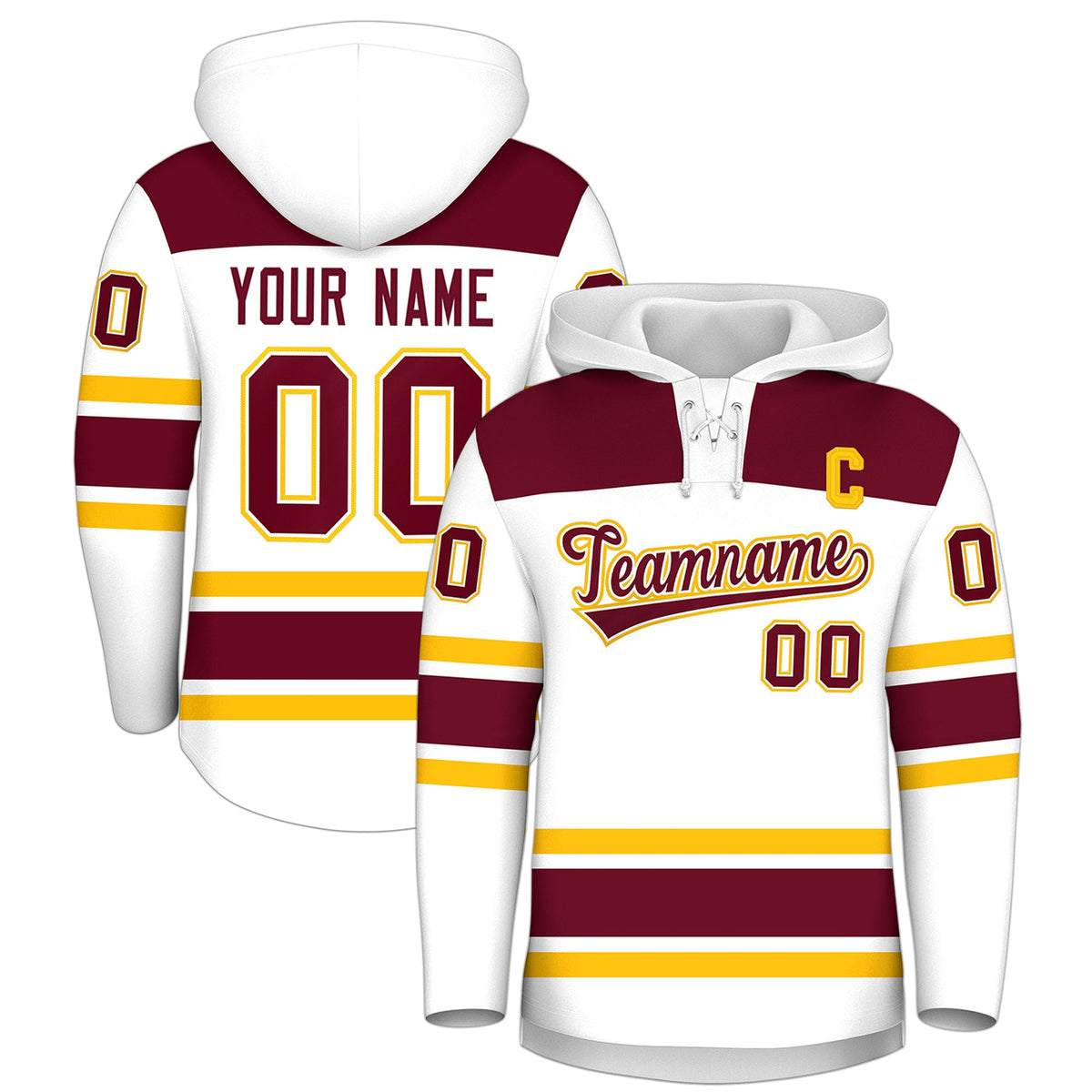Custom Hockey Hoodie Jersey White Crimson Raglan Sleeves Lace-Up Neck Personalized Jersey for Men & Youth