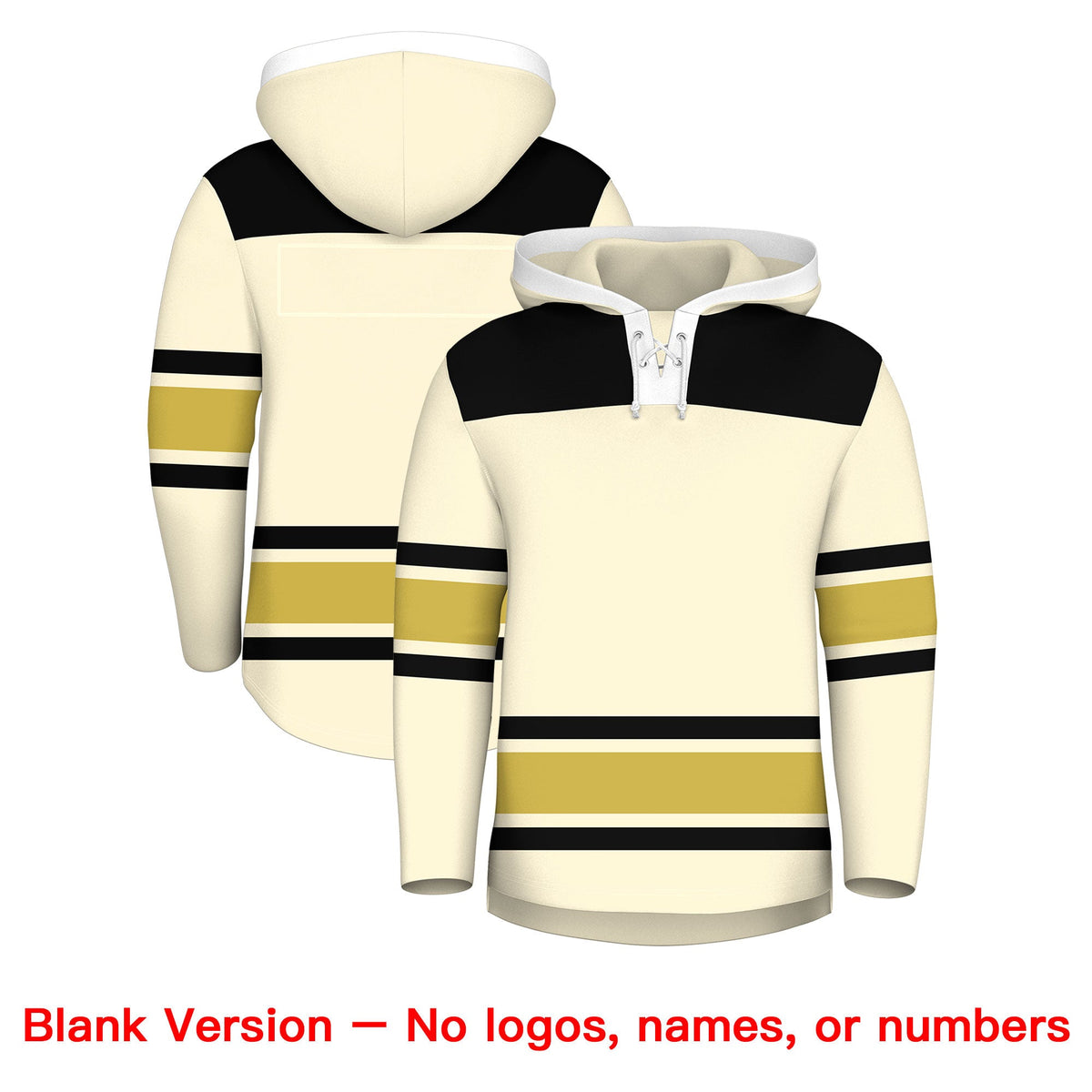 Custom Hockey Hoodie Jersey Cream Old Gold Raglan Sleeves Lace-Up Neck Personal Name & Number & Logo