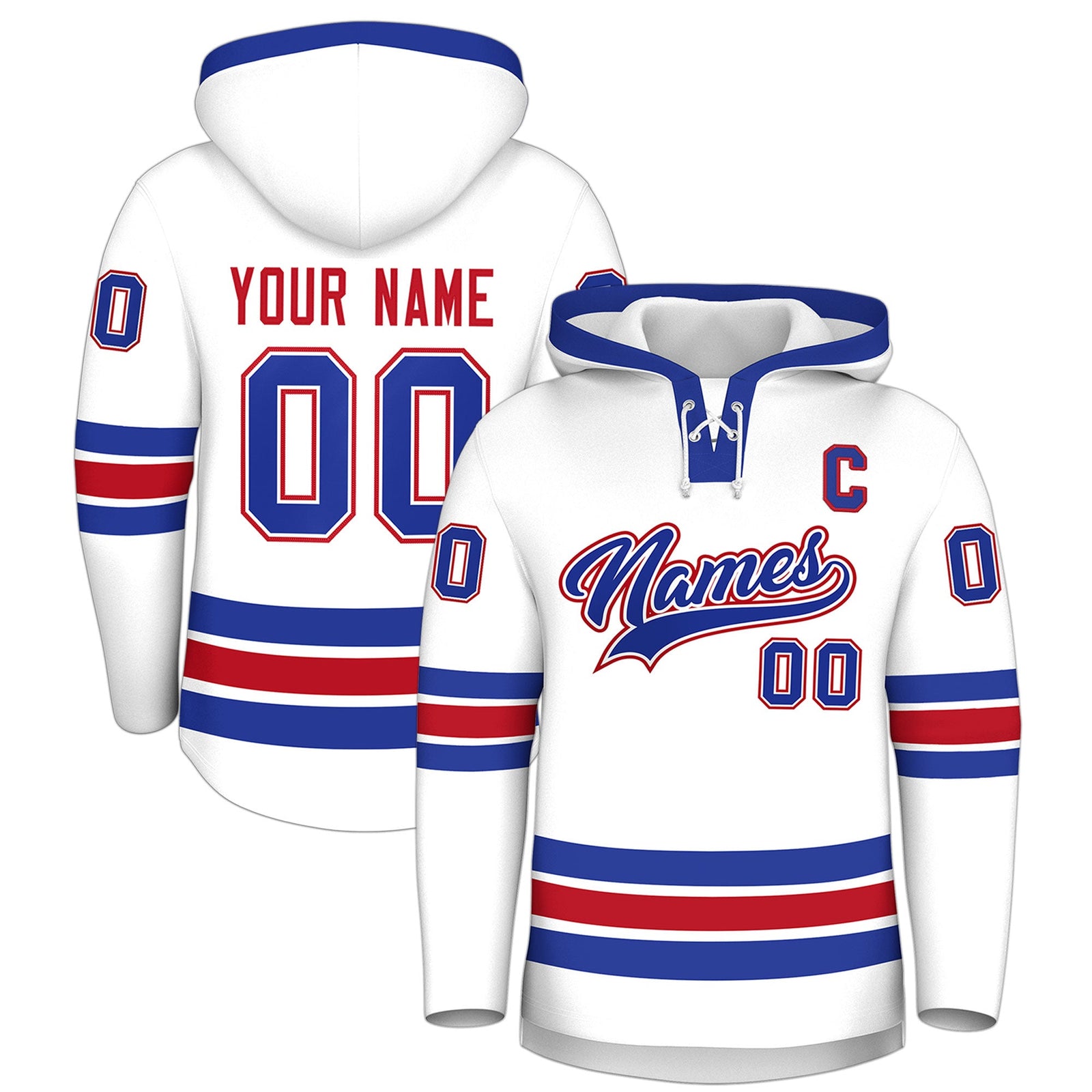 Custom Hockey Hoodie Jersey White Royal Blue Classic Style for Men&Youth