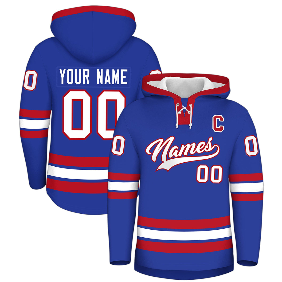 Custom Hockey Hoodie Jersey Royal Blue Red Classic Style Add Name,Number & Logo