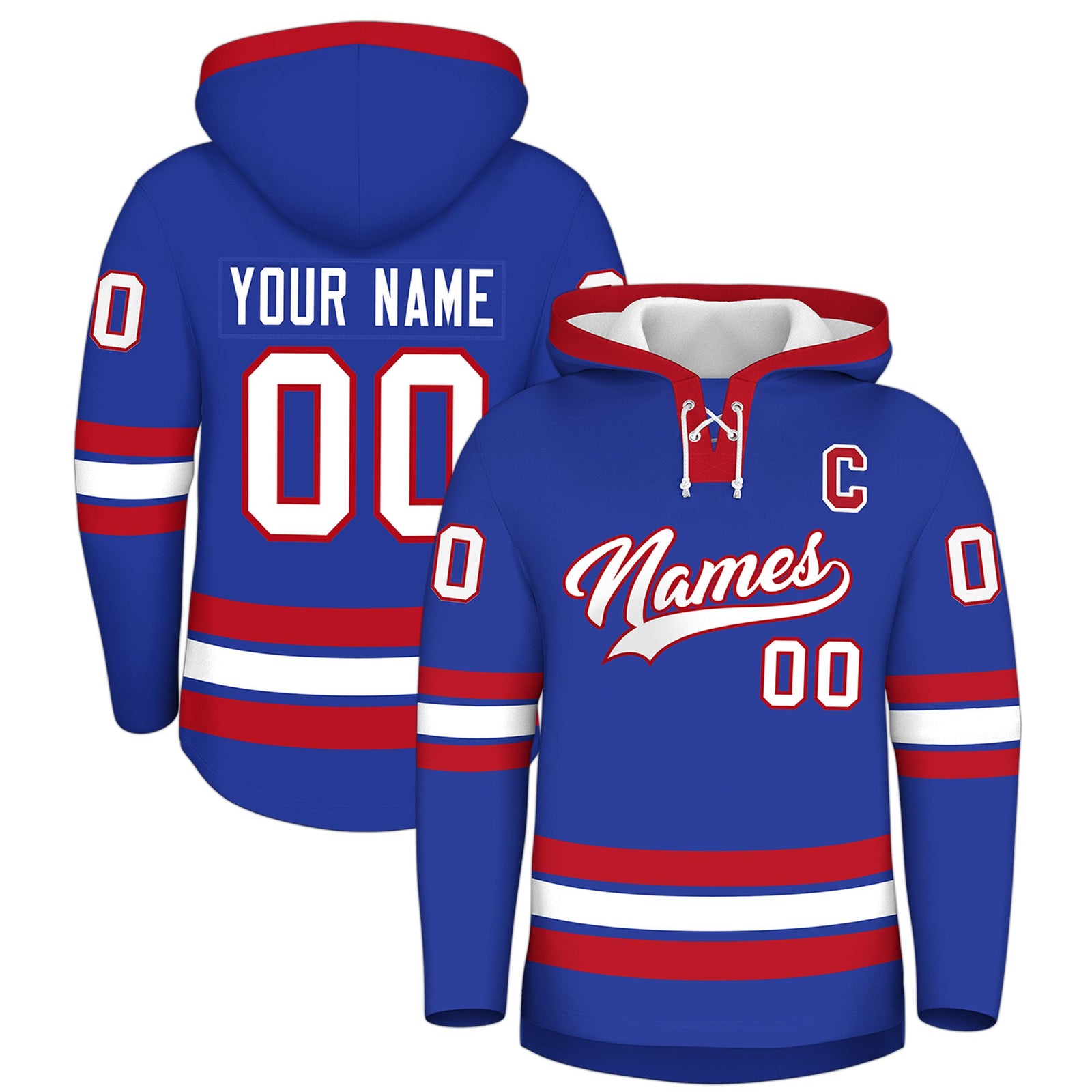 Custom Hockey Hoodie Jersey Royal Blue Red Classic Style Add Name,Number & Logo