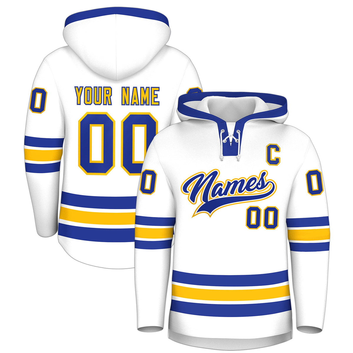 Custom Hockey Hoodie Jersey White Royal Blue Classic Style Add Name,Number & Logo