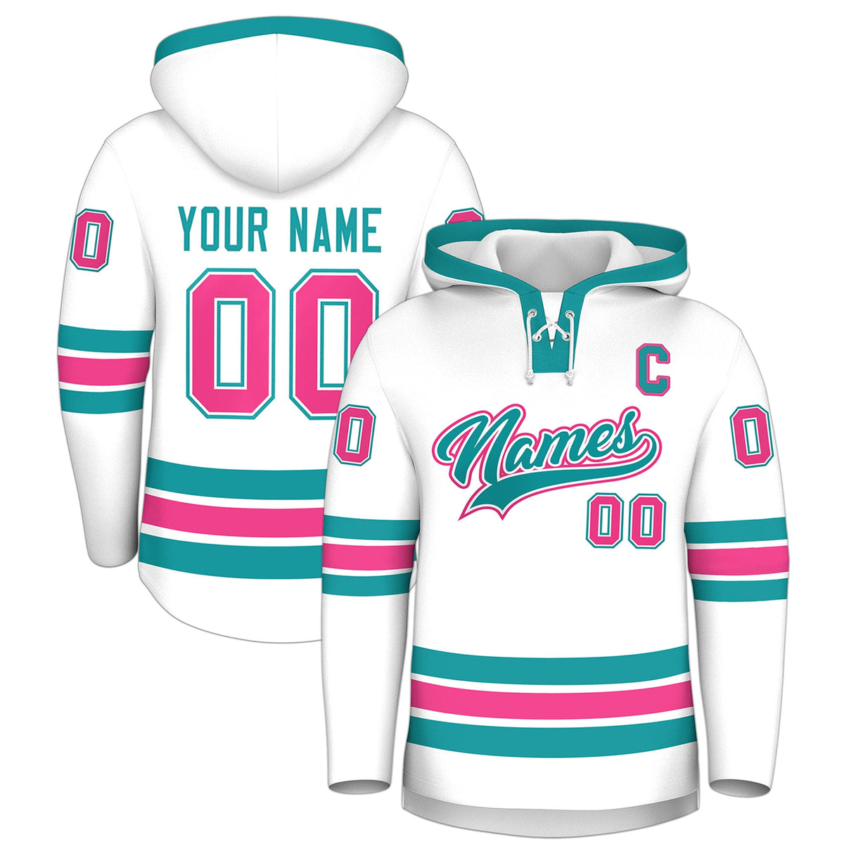 Custom Hockey Hoodie Jersey White Aqua Classic Style for Men&Youth