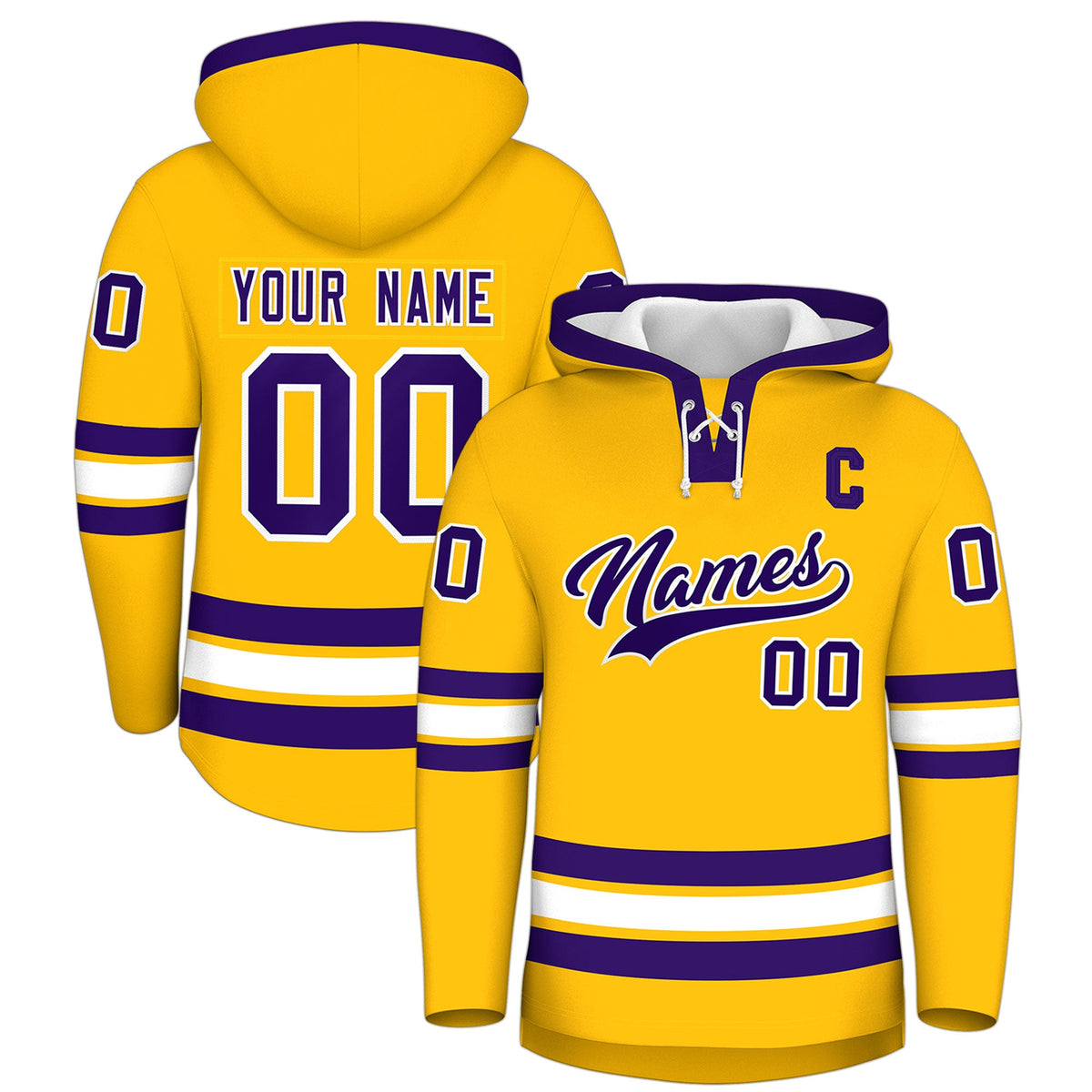 Custom Hockey Hoodie Jersey Gold Purple Classic Style Add Name,Number & Logo