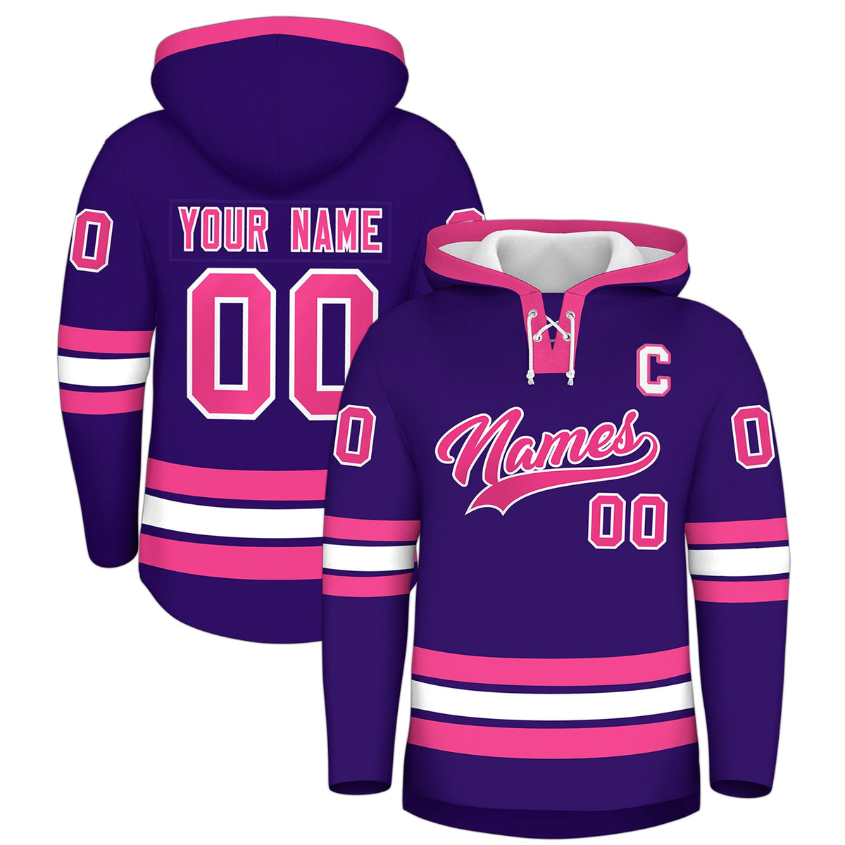 Custom Hockey Hoodie Jersey Purple Pink Classic Style for Men&Youth