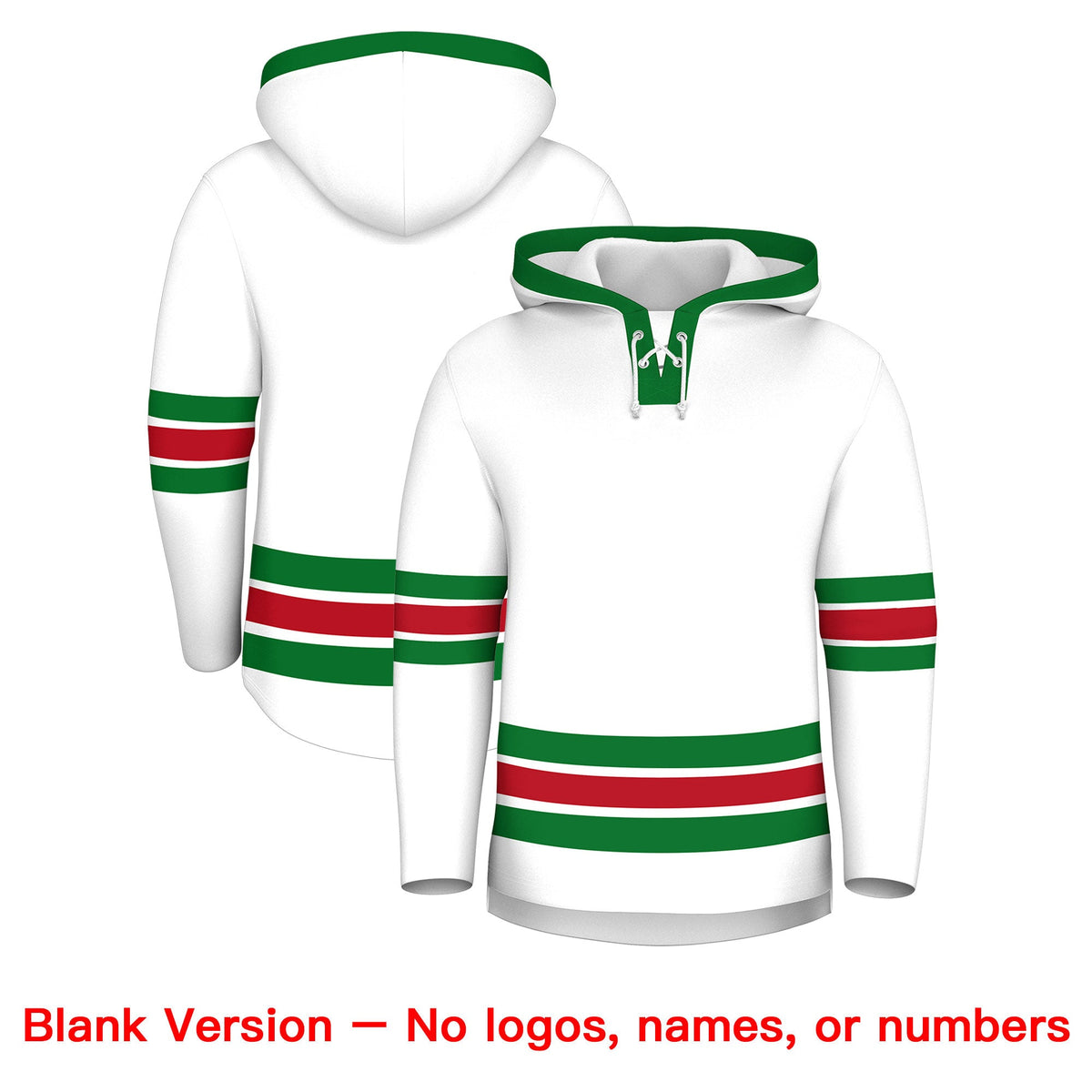 Custom Hockey Hoodie Jersey White Kelly Green Classic Style Add Name,Number & Logo