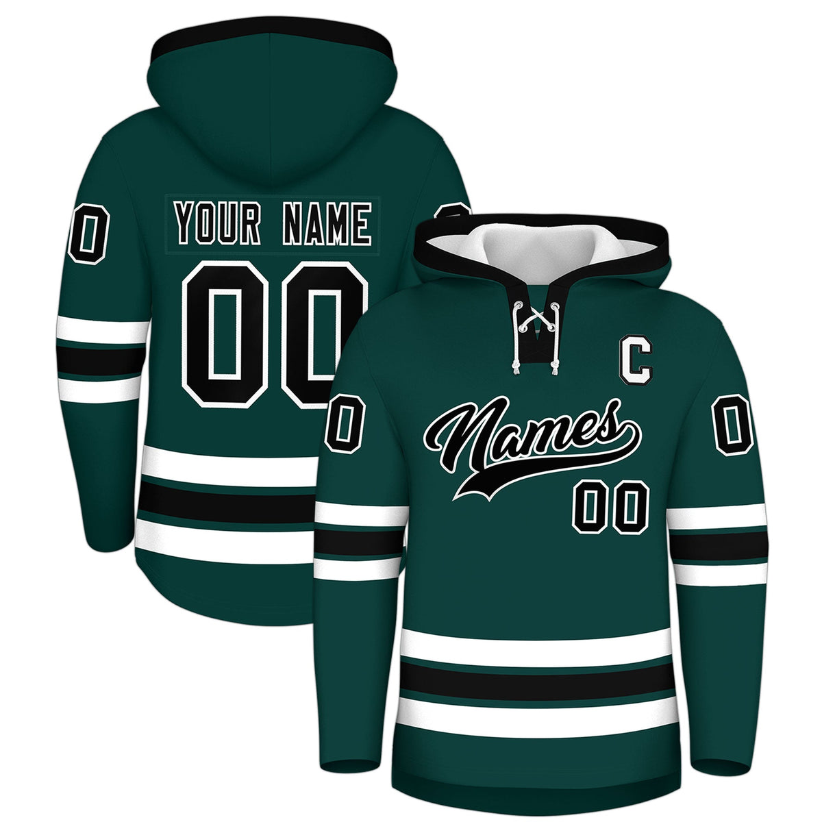 Custom Hockey Hoodie Jersey Midnight Green Black Classic Style Add Name,Number & Logo