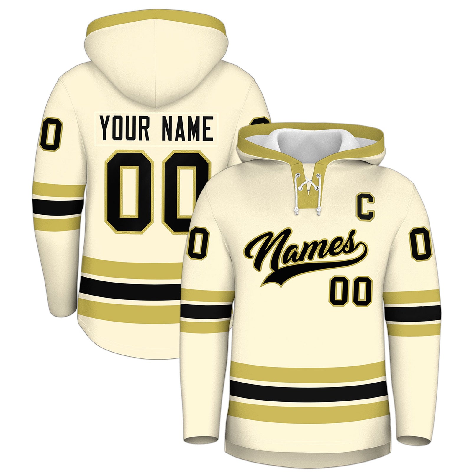 Custom Hockey Hoodie Jersey Cream Old Gold Classic Style for Men&Youth