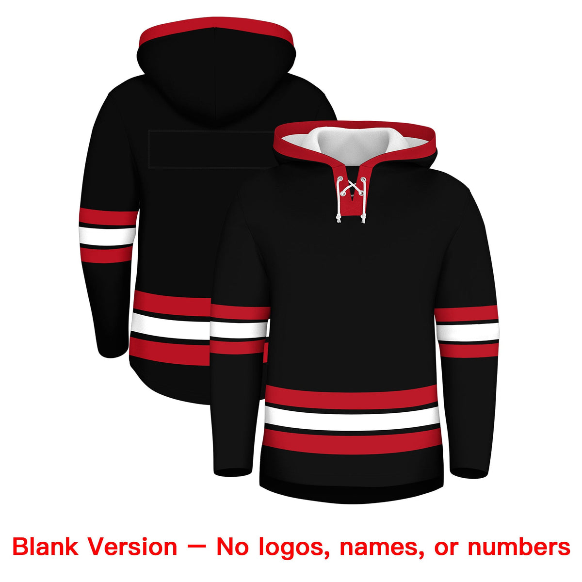 Custom Hockey Hoodie Jersey Black Red Classic Style Add Name,Number & Logo