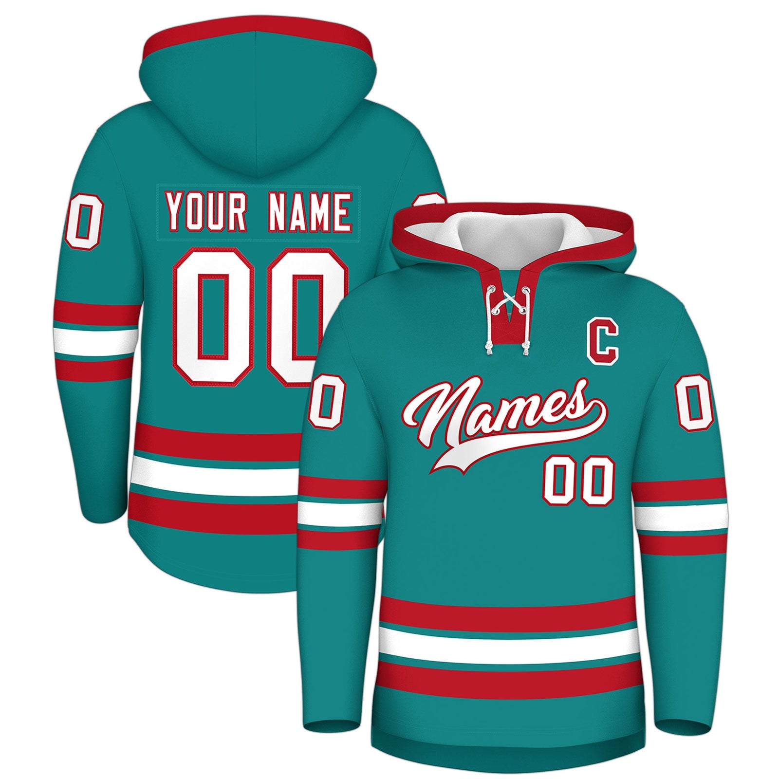 Custom Hockey Hoodie Jersey Teal Red Classic Style for Men&Youth