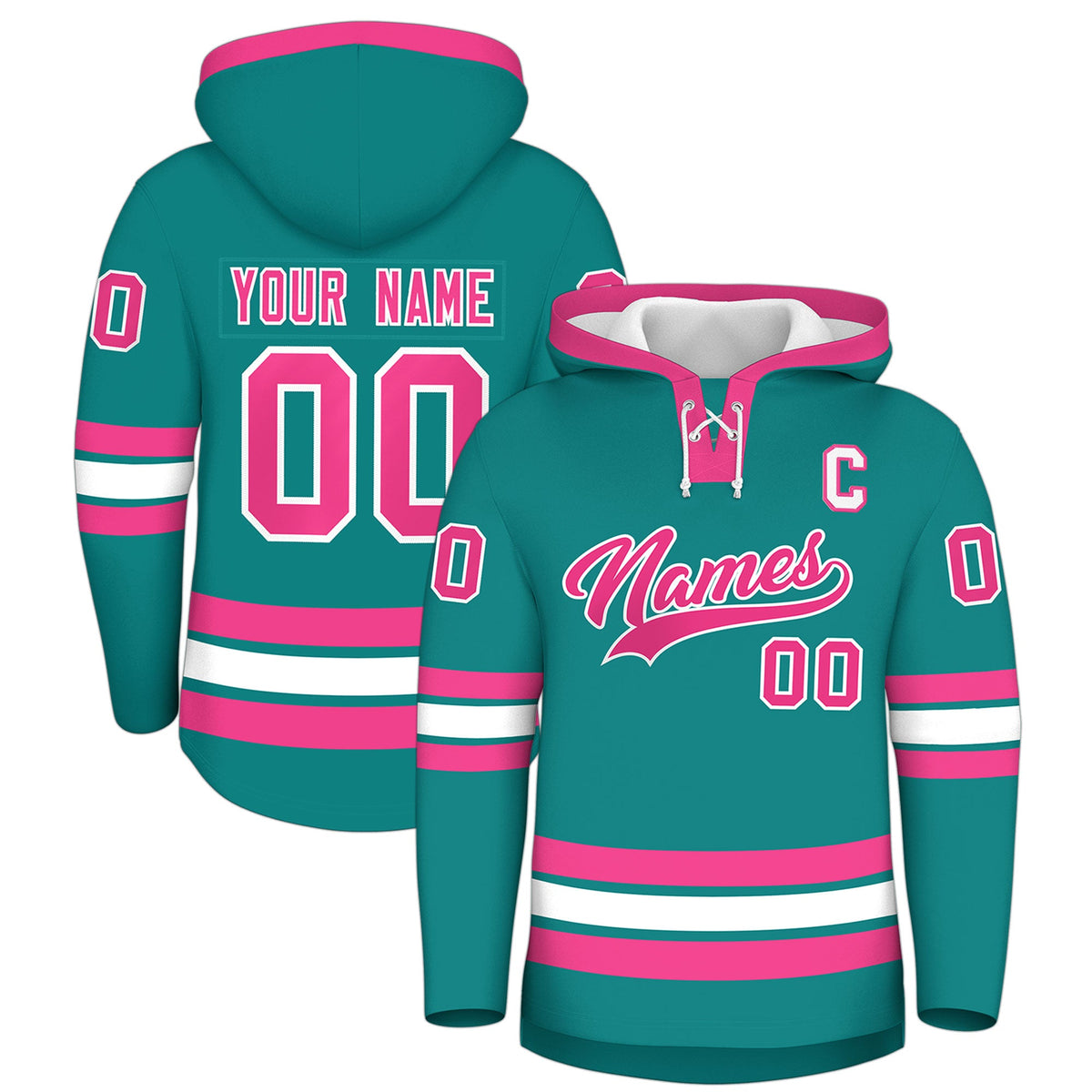 Custom Hockey Hoodie Jersey Teal Pink Classic Style for Men&Youth