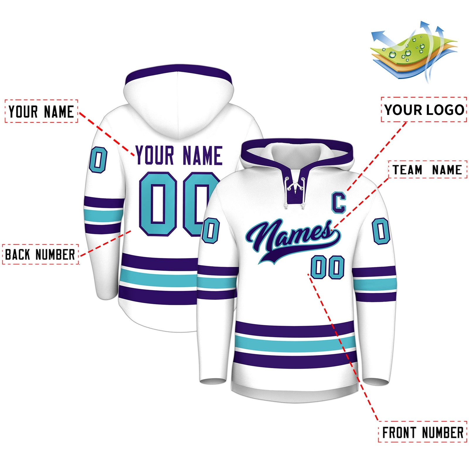 Custom Hockey Hoodie Jersey White Purple Classic Style for Men&Youth