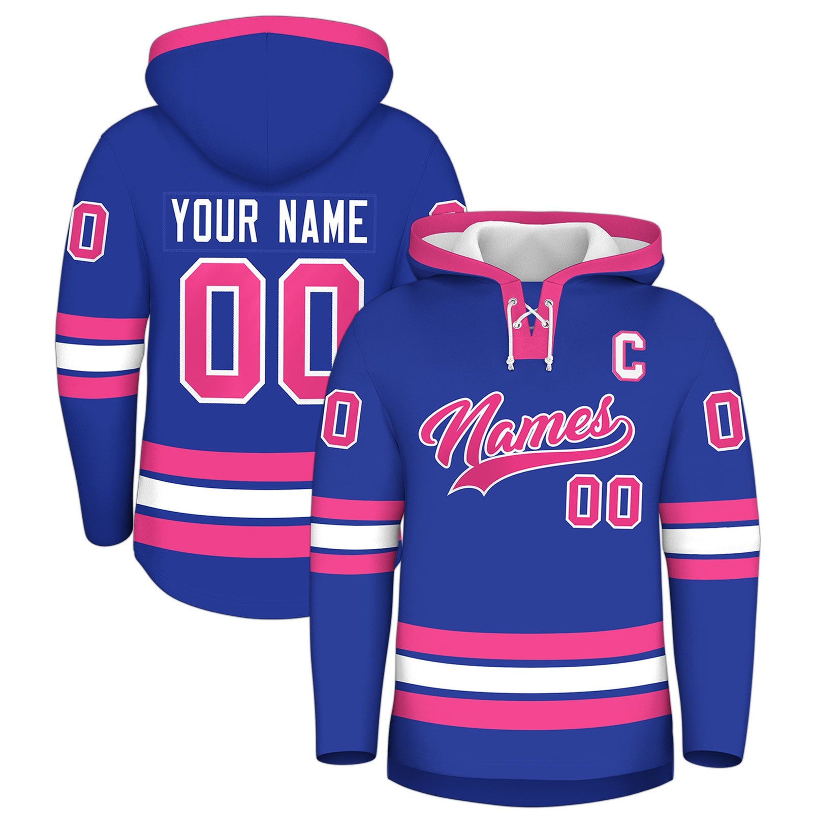 Custom Hockey Hoodie Jersey Royal Blue Pink Classic Style Add Name,Number & Logo