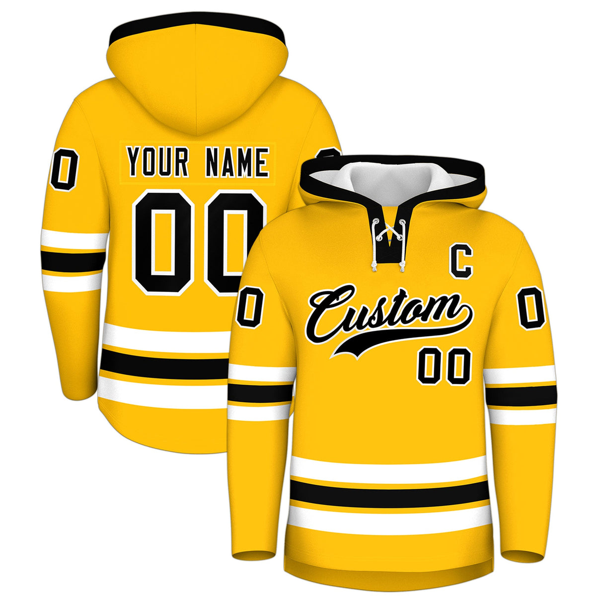 Custom Hockey Hoodie Jersey Gold Black Classic Style Add Name,Number & Logo