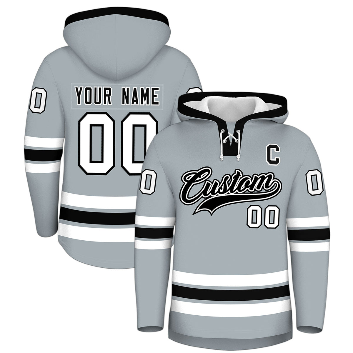 Custom Hockey Hoodie Jersey Silver Black Classic Style for Men&Youth